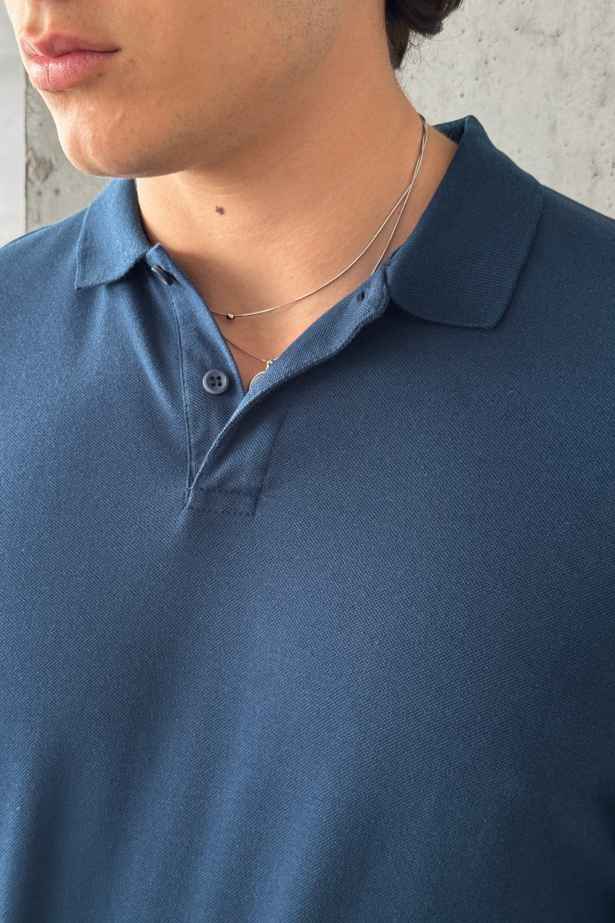 Erkek %100 Pamuk Düğmeli Polo Yaka T-Shirt Lacivert