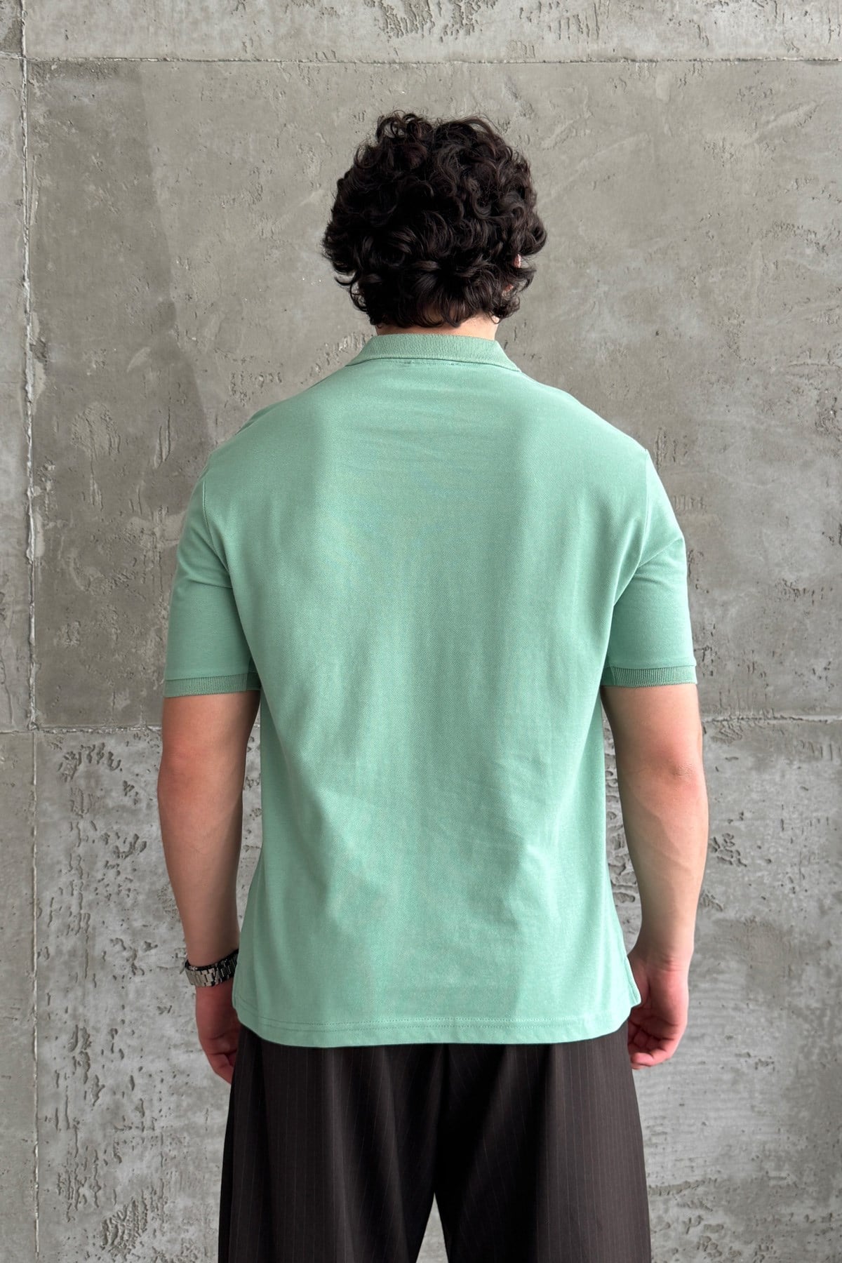 Erkek %100 Pamuk Düğmeli Polo Yaka T-Shirt Yeşil