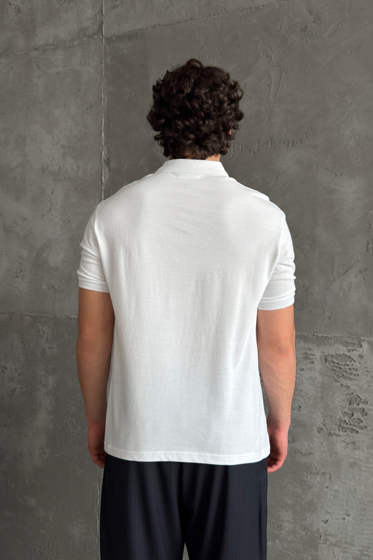 Erkek %100 Pamuk Düğmeli Polo Yaka T-Shirt Beyaz