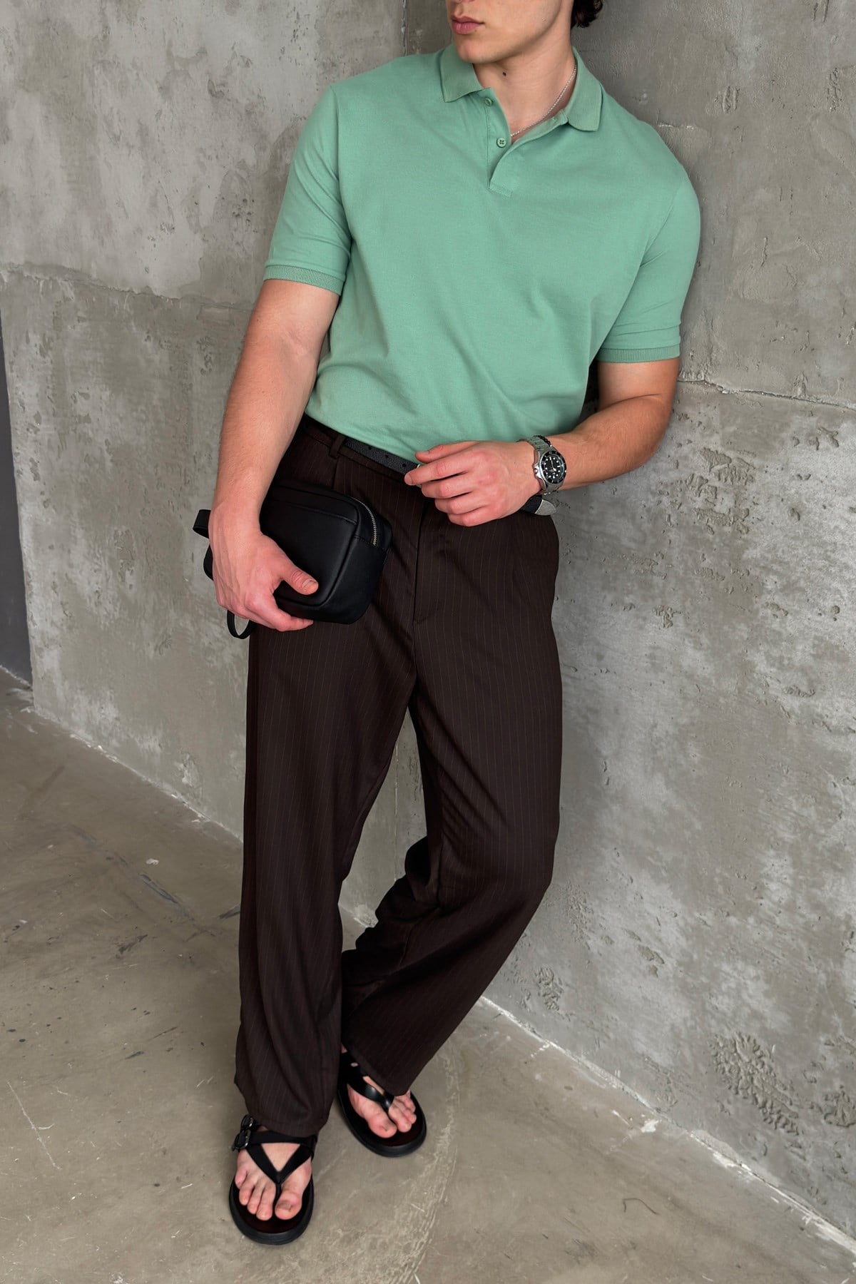 Erkek %100 Pamuk Düğmeli Polo Yaka T-Shirt Yeşil