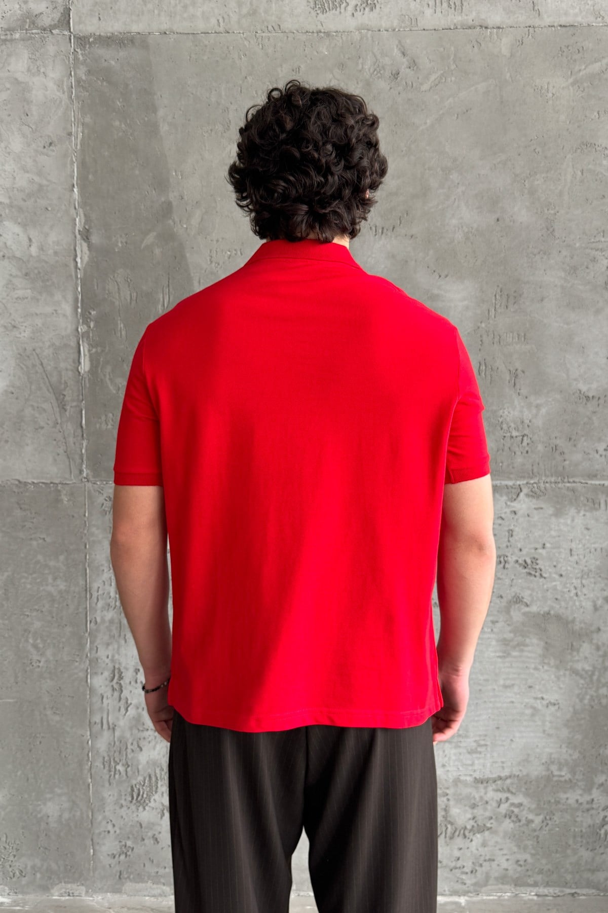 Erkek %100 Pamuk Düğmeli Polo Yaka T-Shirt Kırmızı