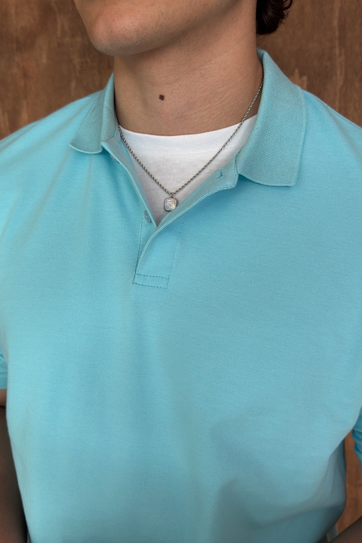 Erkek %100 Pamuk Düğmeli Polo Yaka T-Shirt Turkuaz