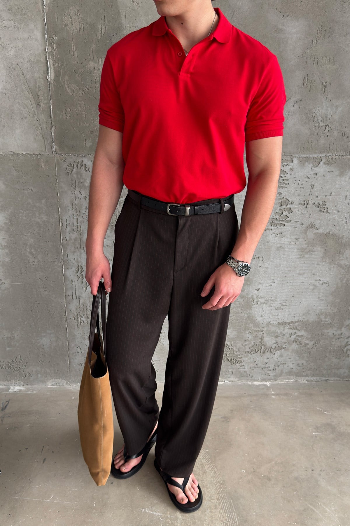 Erkek %100 Pamuk Düğmeli Polo Yaka T-Shirt Kırmızı