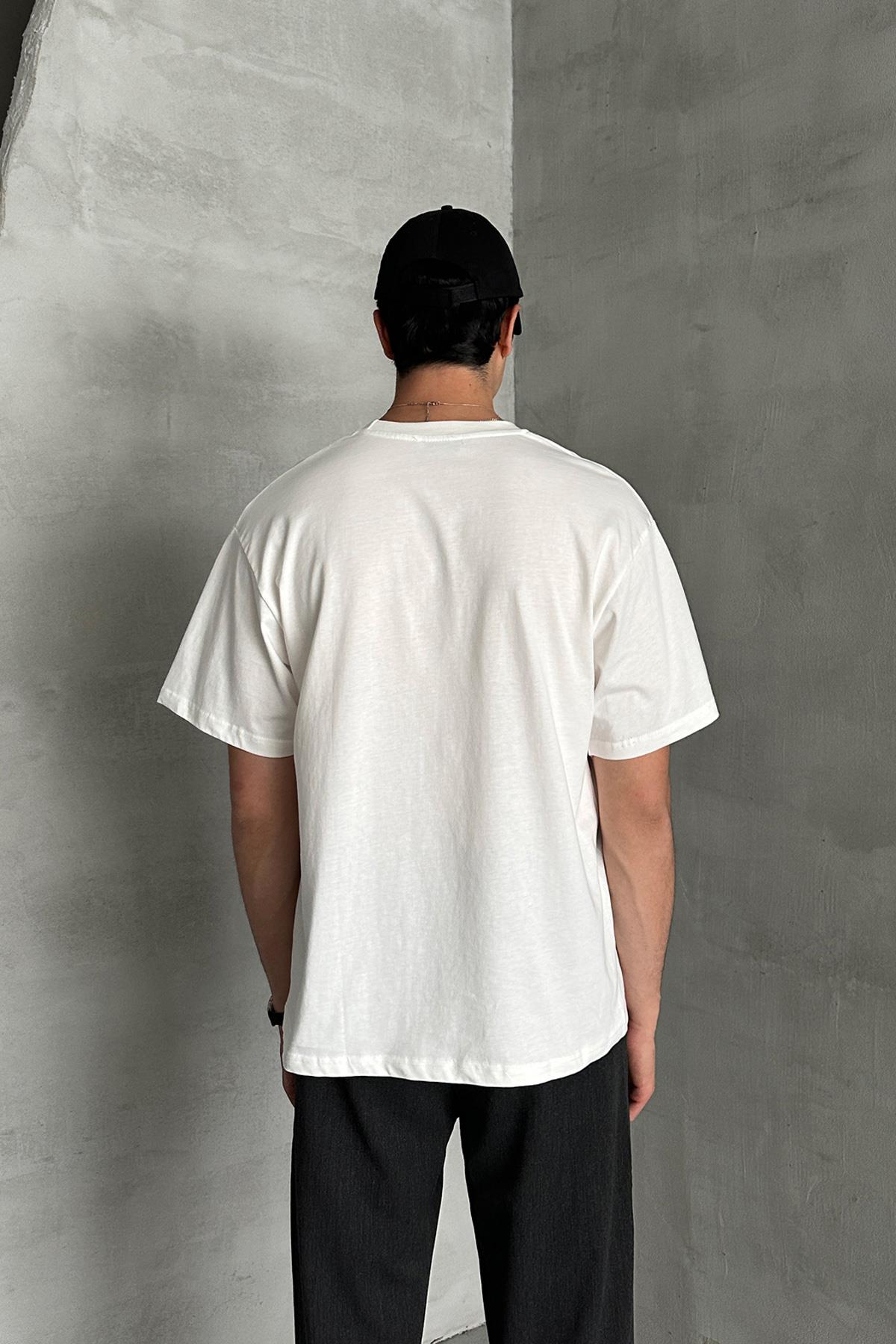 Erkek %100 Pamuk Oversize Basic T-shirt Beyaz