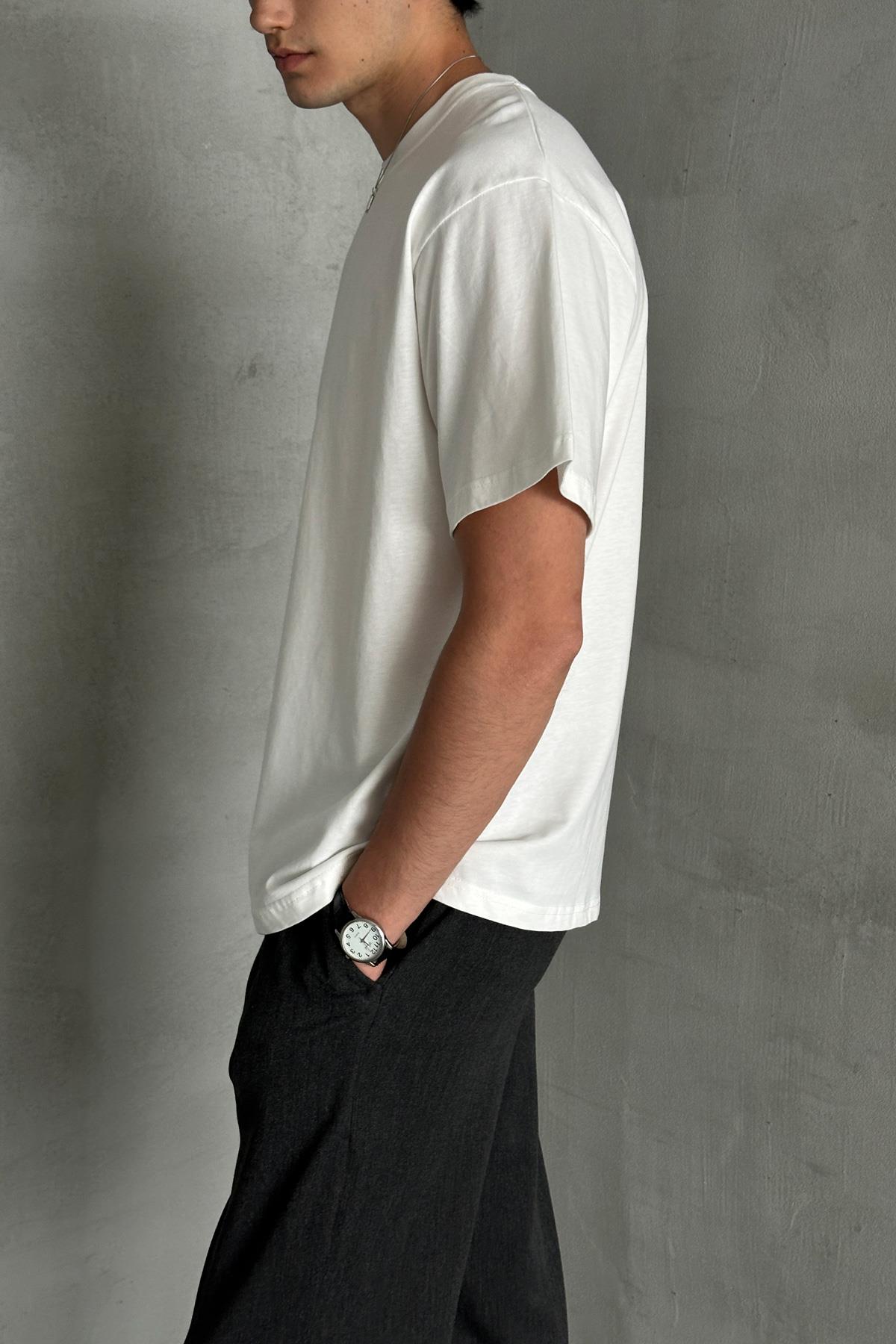 Erkek %100 Pamuk Oversize Basic T-shirt Beyaz