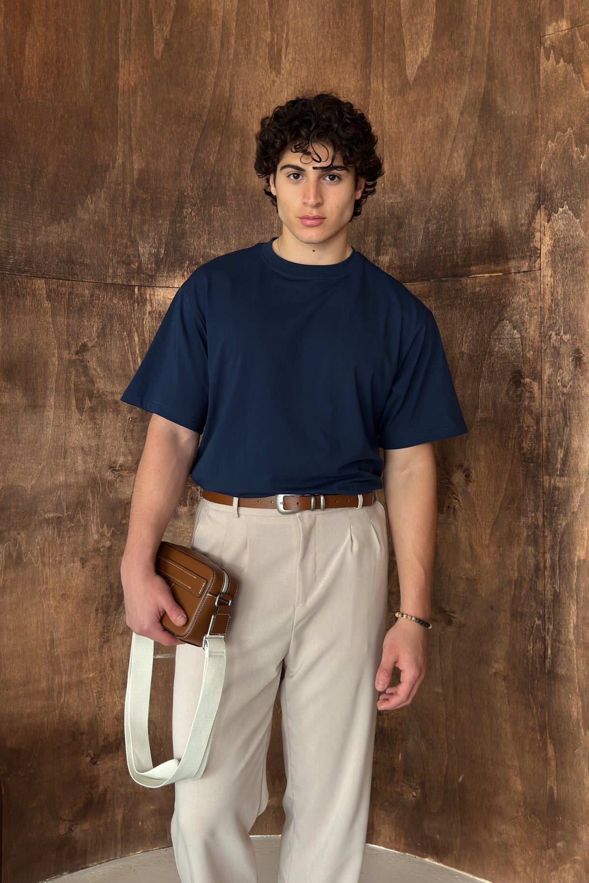 Erkek %100 Pamuk Oversize Basic T-shirt İndigo