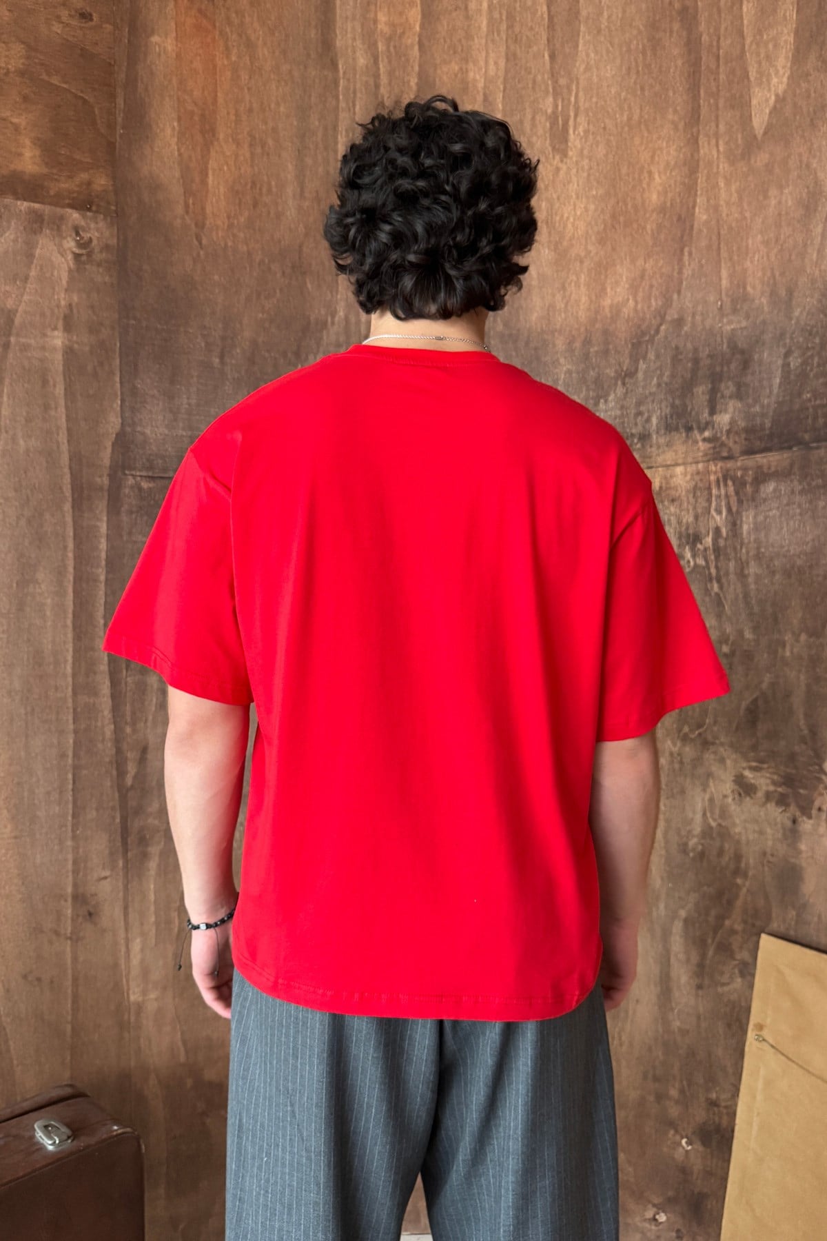 Erkek %100 Pamuk Oversize Basic T-shirt Kırmızı