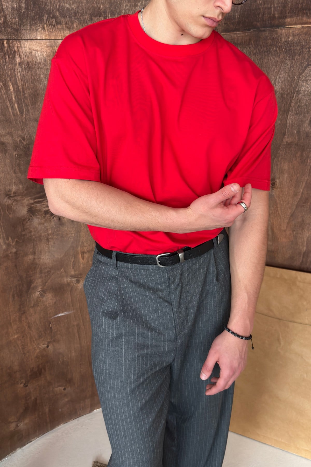 Erkek %100 Pamuk Oversize Basic T-shirt Kırmızı