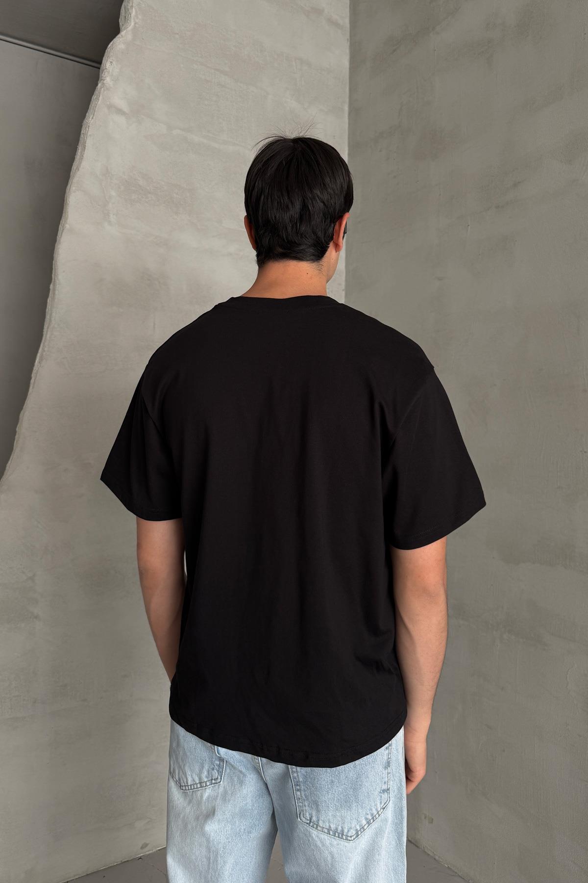 Erkek %100 Pamuk Oversize Basic T-shirt Siyah
