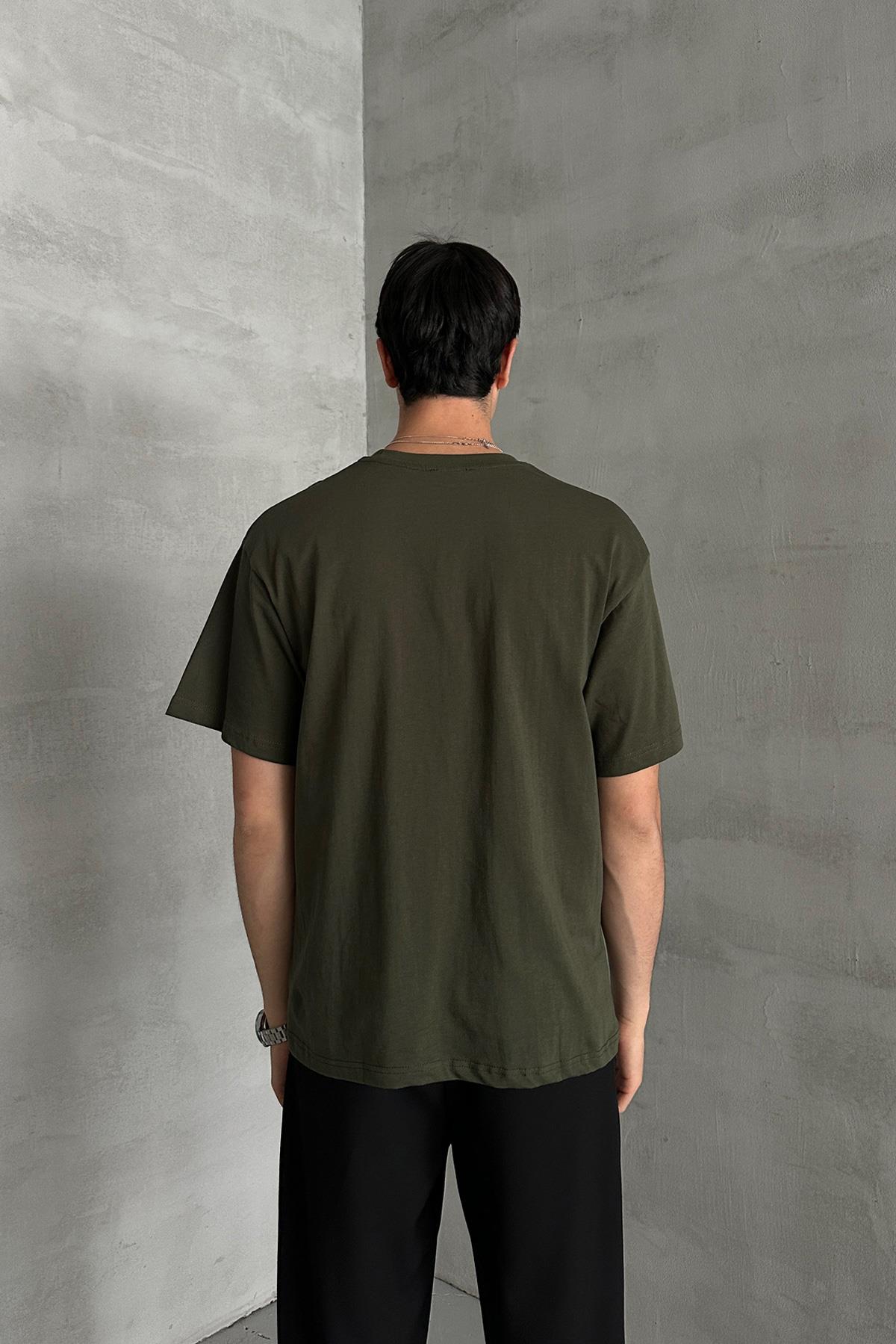 Erkek %100 Pamuk Oversize Basic T-shirt Yeşil