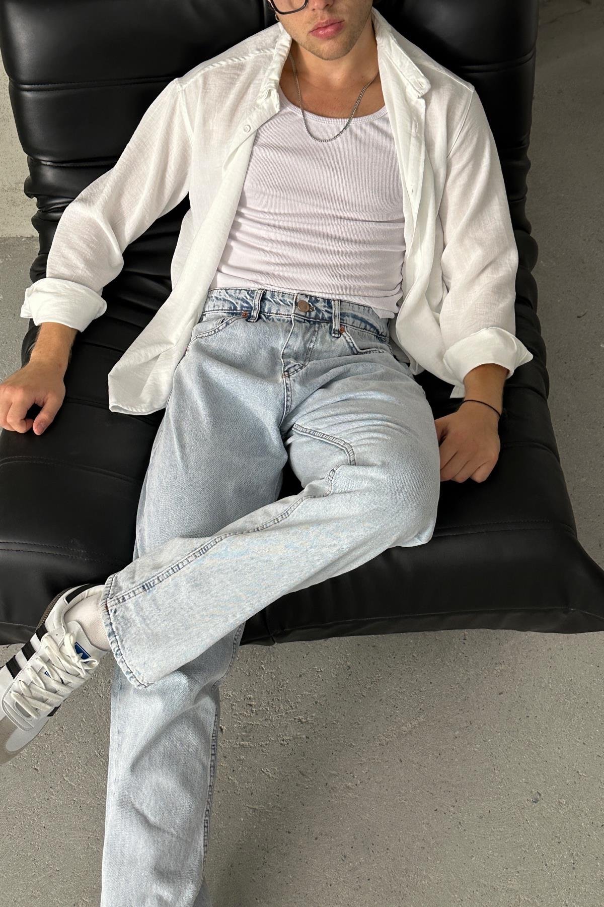 Erkek Baggy Jean Pantolon Mavi