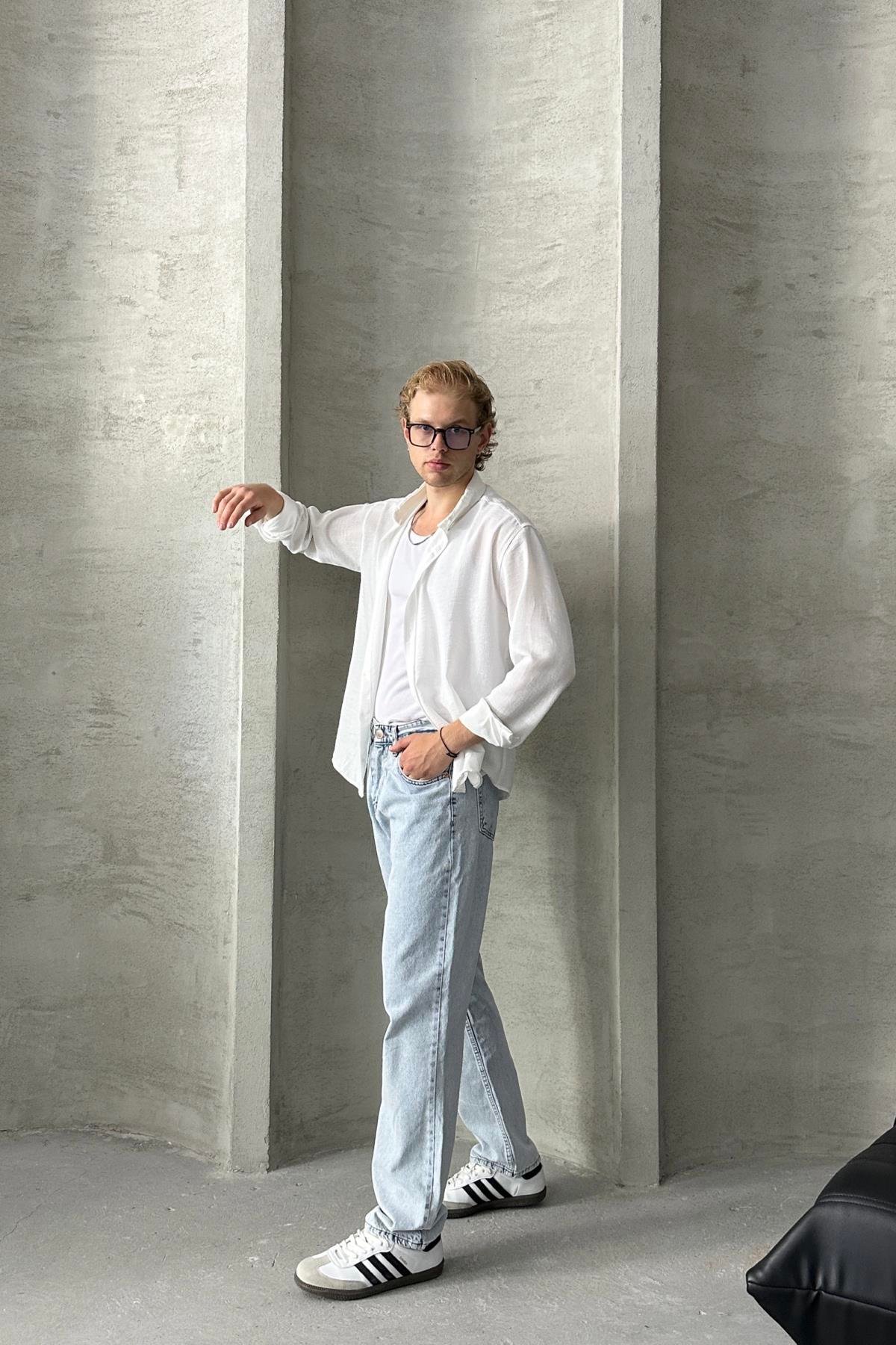 Erkek Baggy Jean Pantolon Mavi