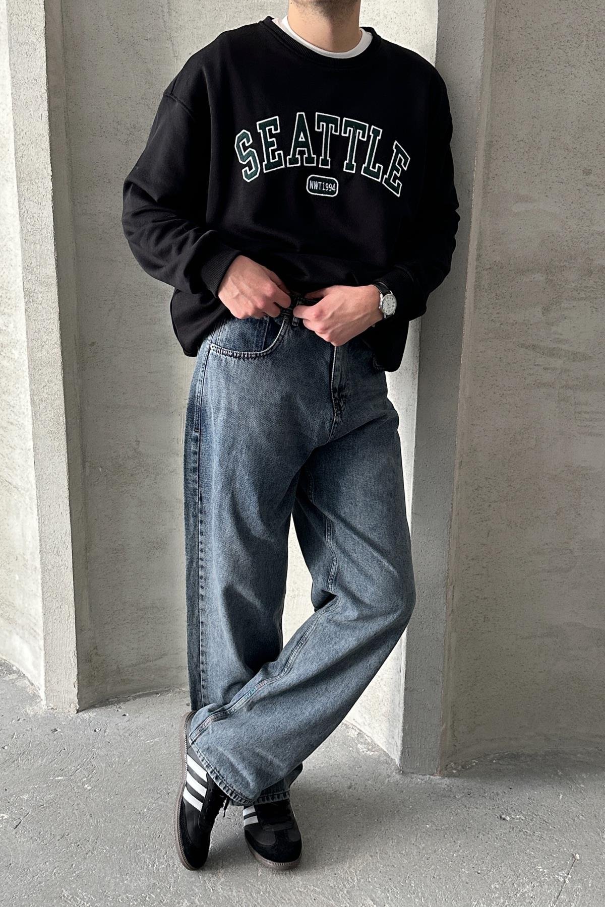Erkek Ekstra Baggy Jean Pantolon Açık Mavi