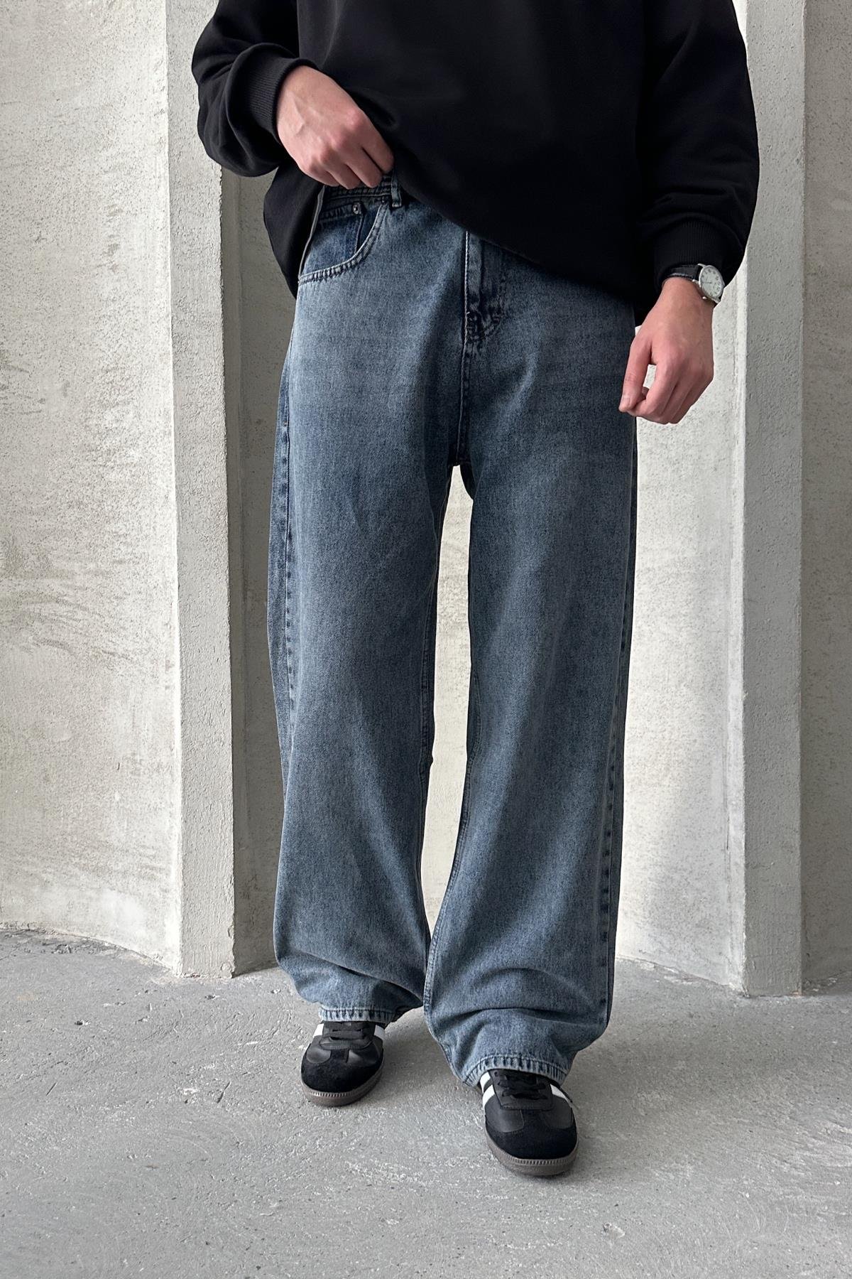Erkek Ekstra Baggy Jean Pantolon Açık Mavi