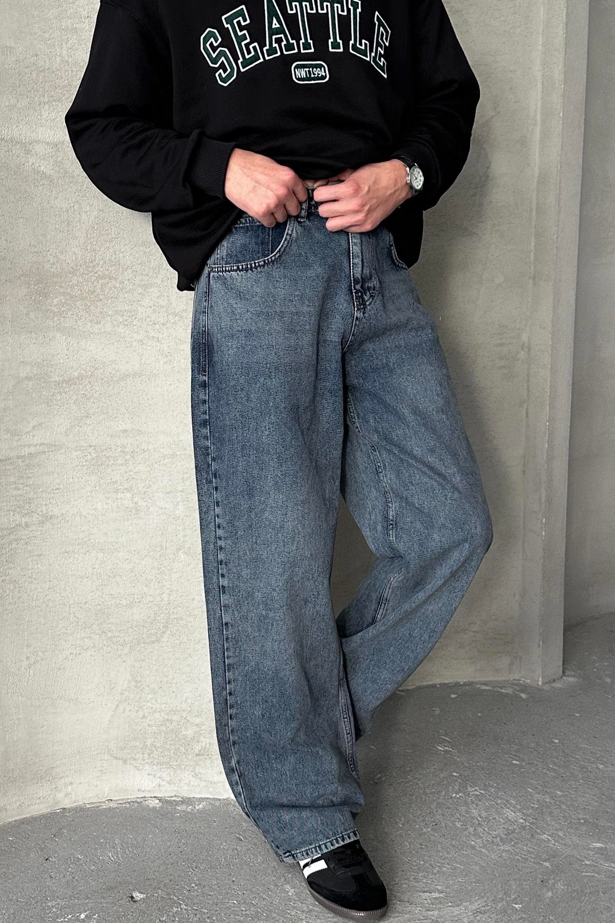 Erkek Ekstra Baggy Jean Pantolon Açık Mavi