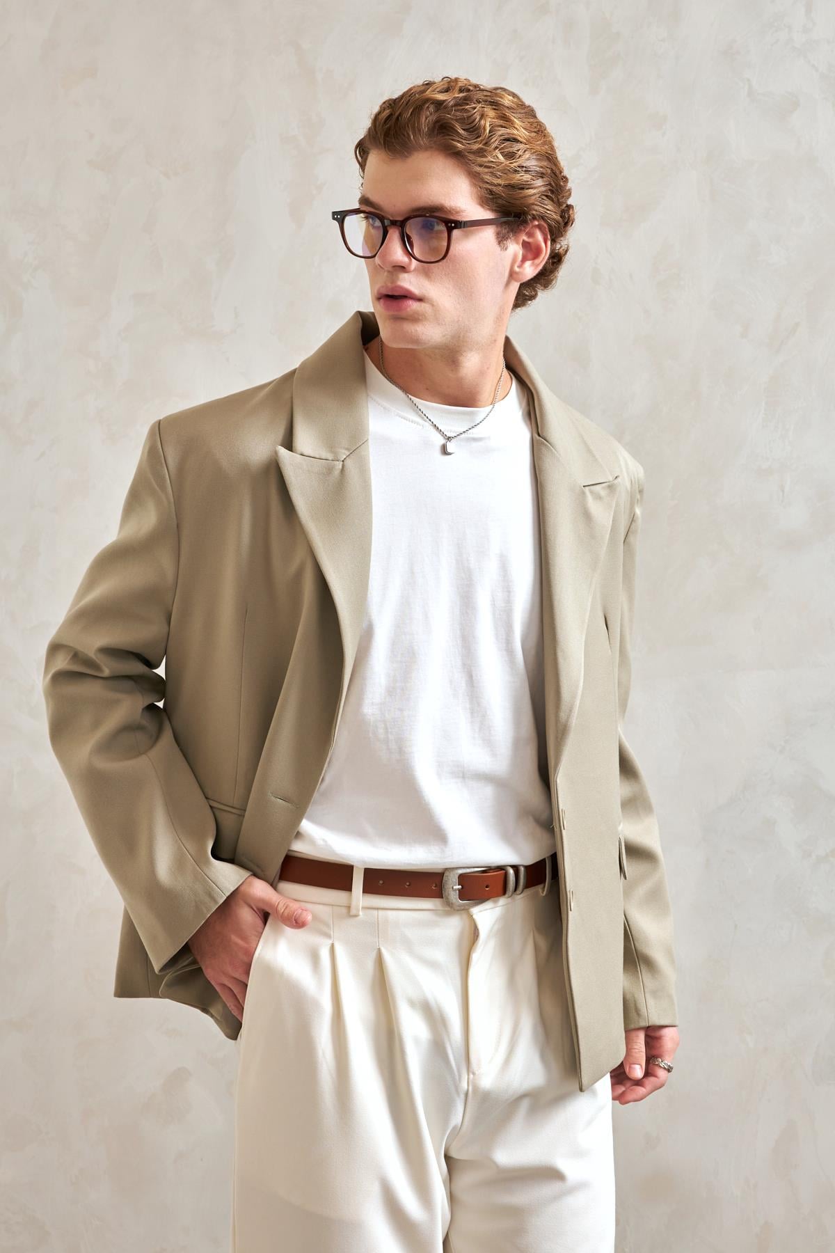 Erkek Oversize Blazer Ceket Haki
