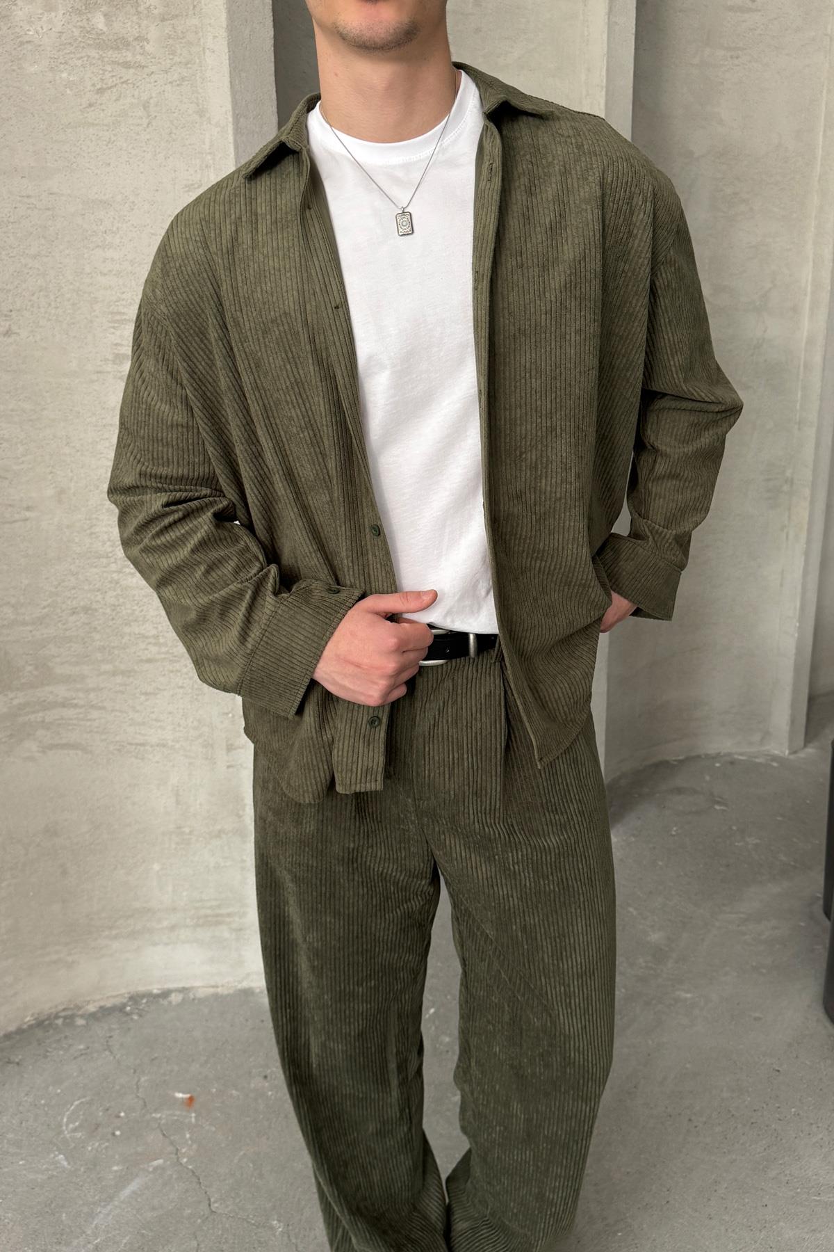 Erkek Oversize Kadife Takım Haki