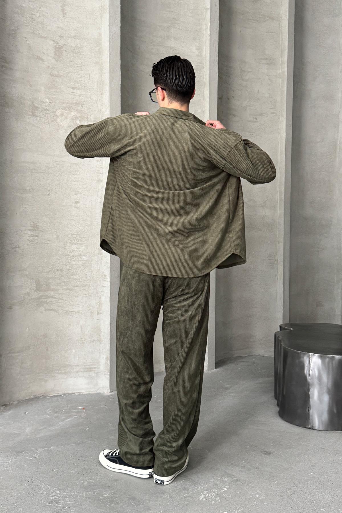 Erkek Oversize Kadife Takım Haki