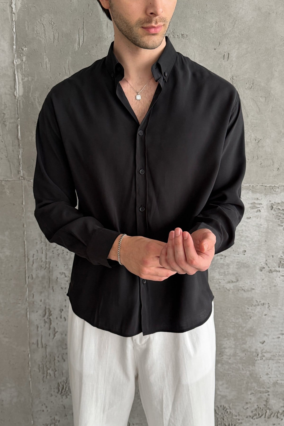 Erkek Oversize Modal Gömlek Black