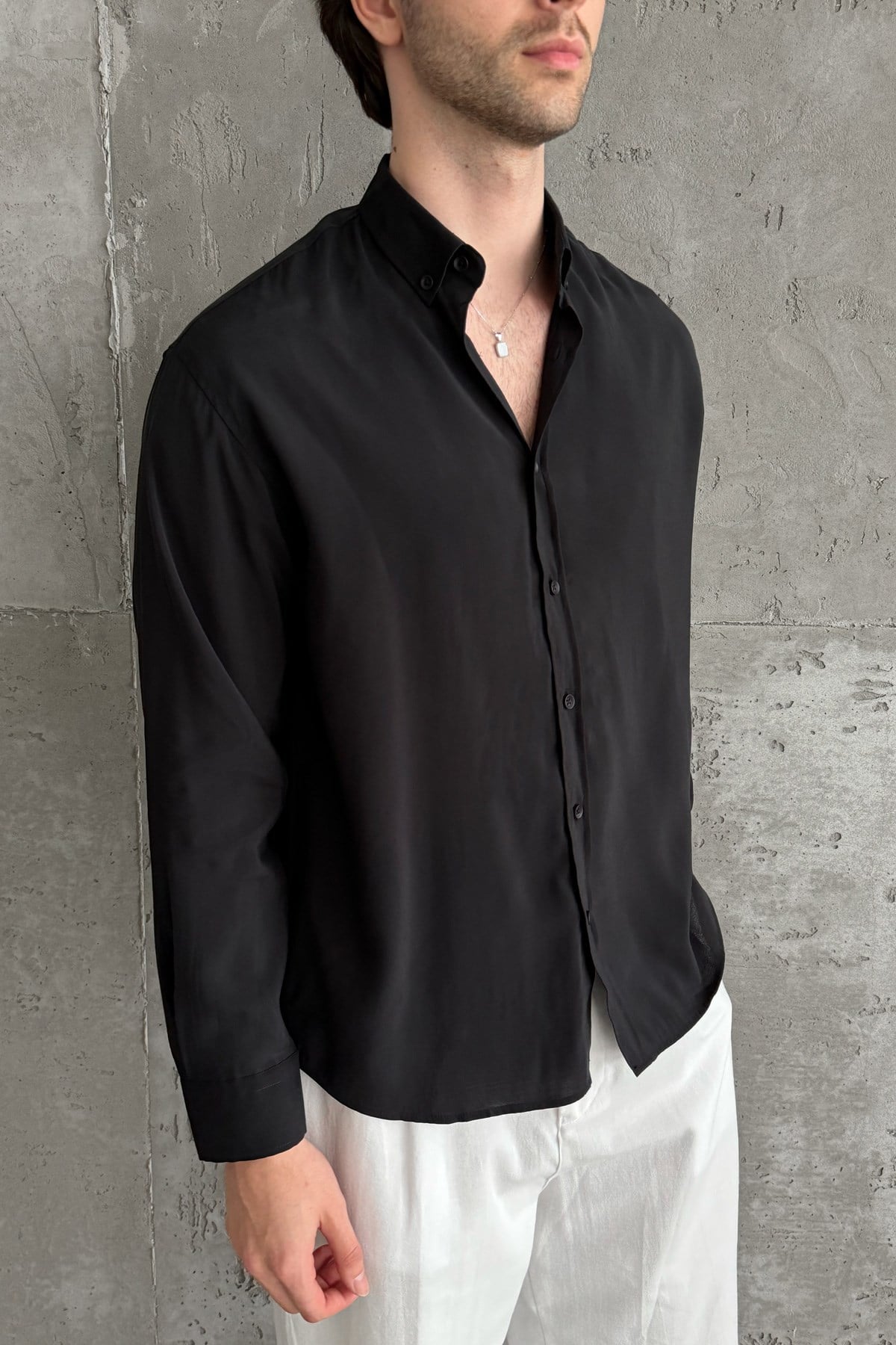Erkek Oversize Modal Gömlek Black