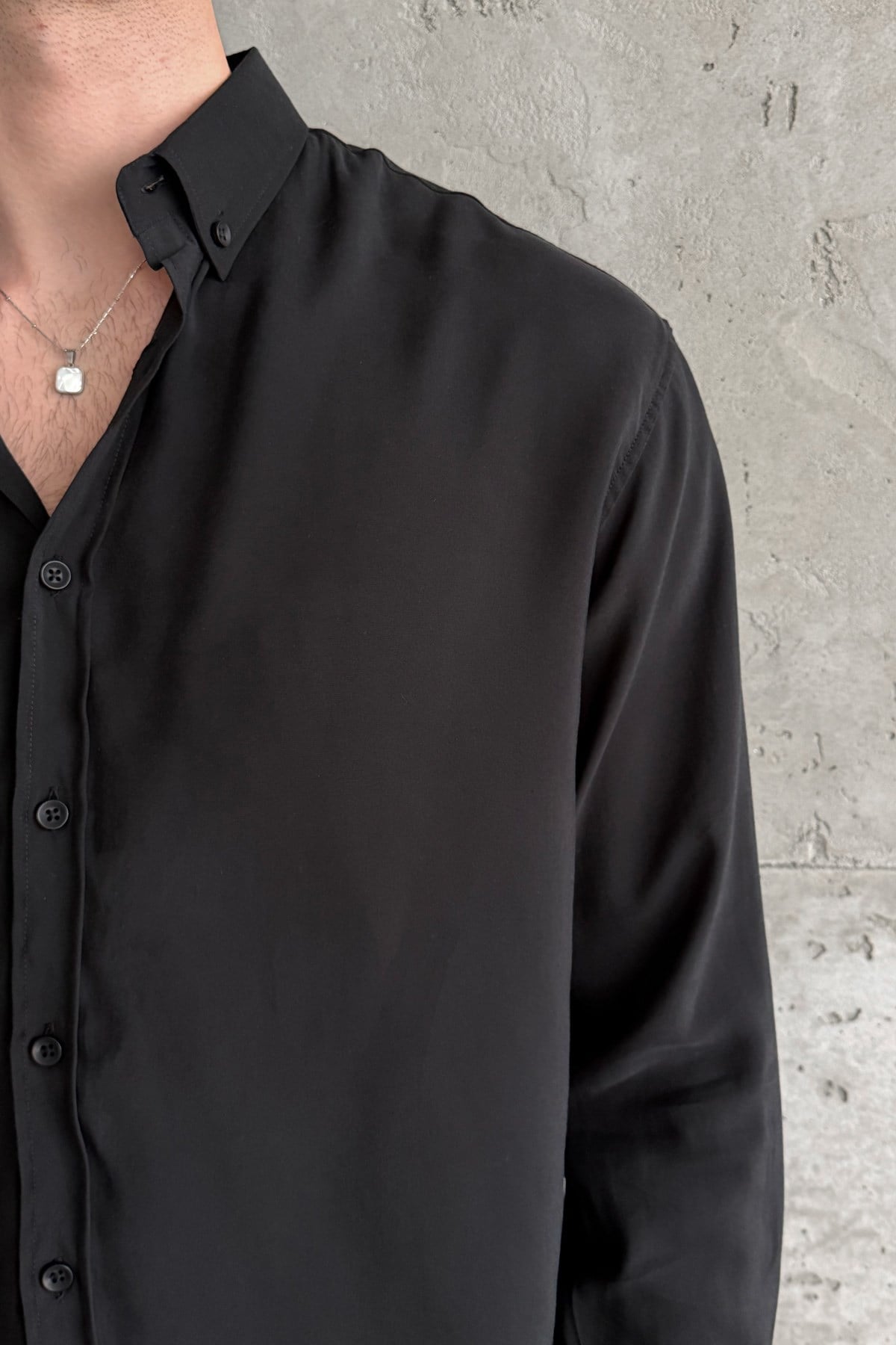Erkek Oversize Modal Gömlek Black