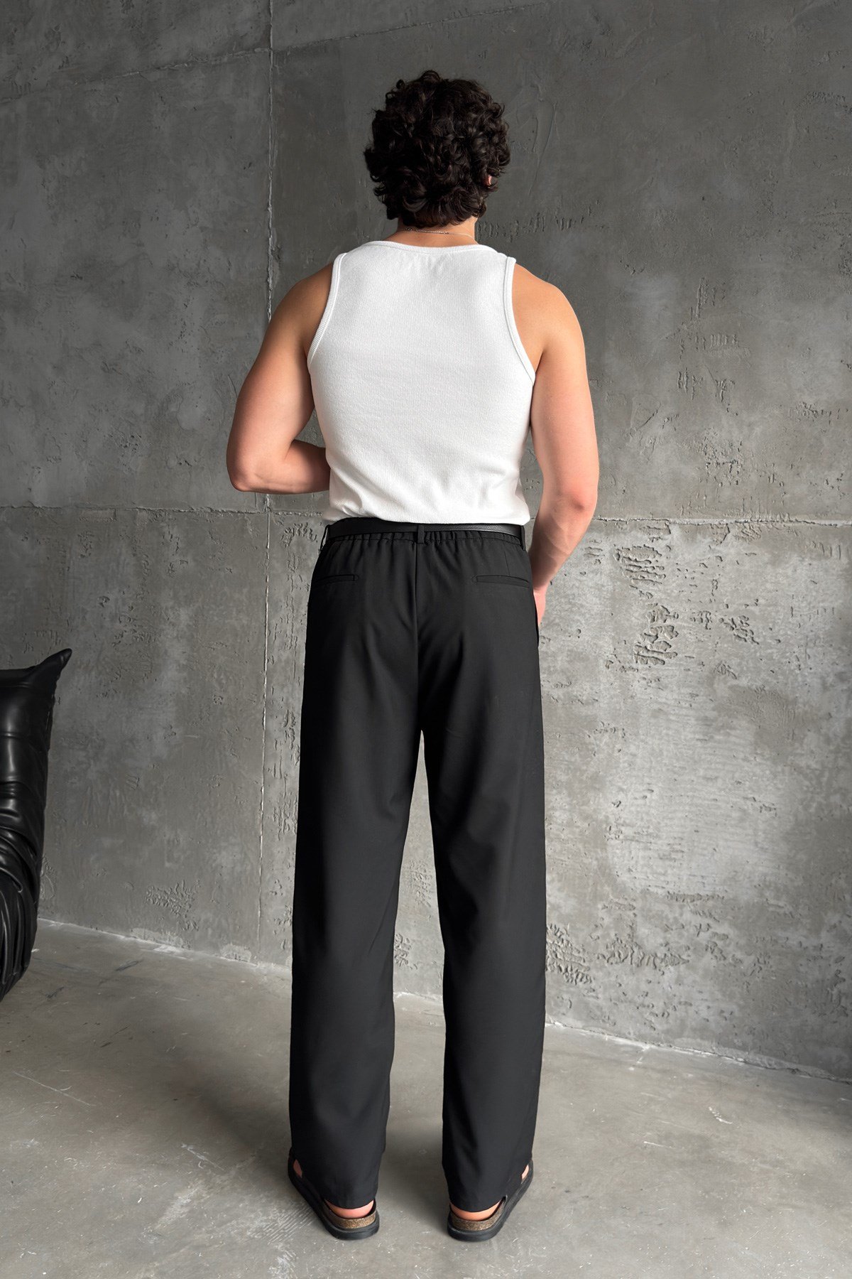 Erkek Pileli Baggy Kalıp Kumaş Pantolon SİYAH