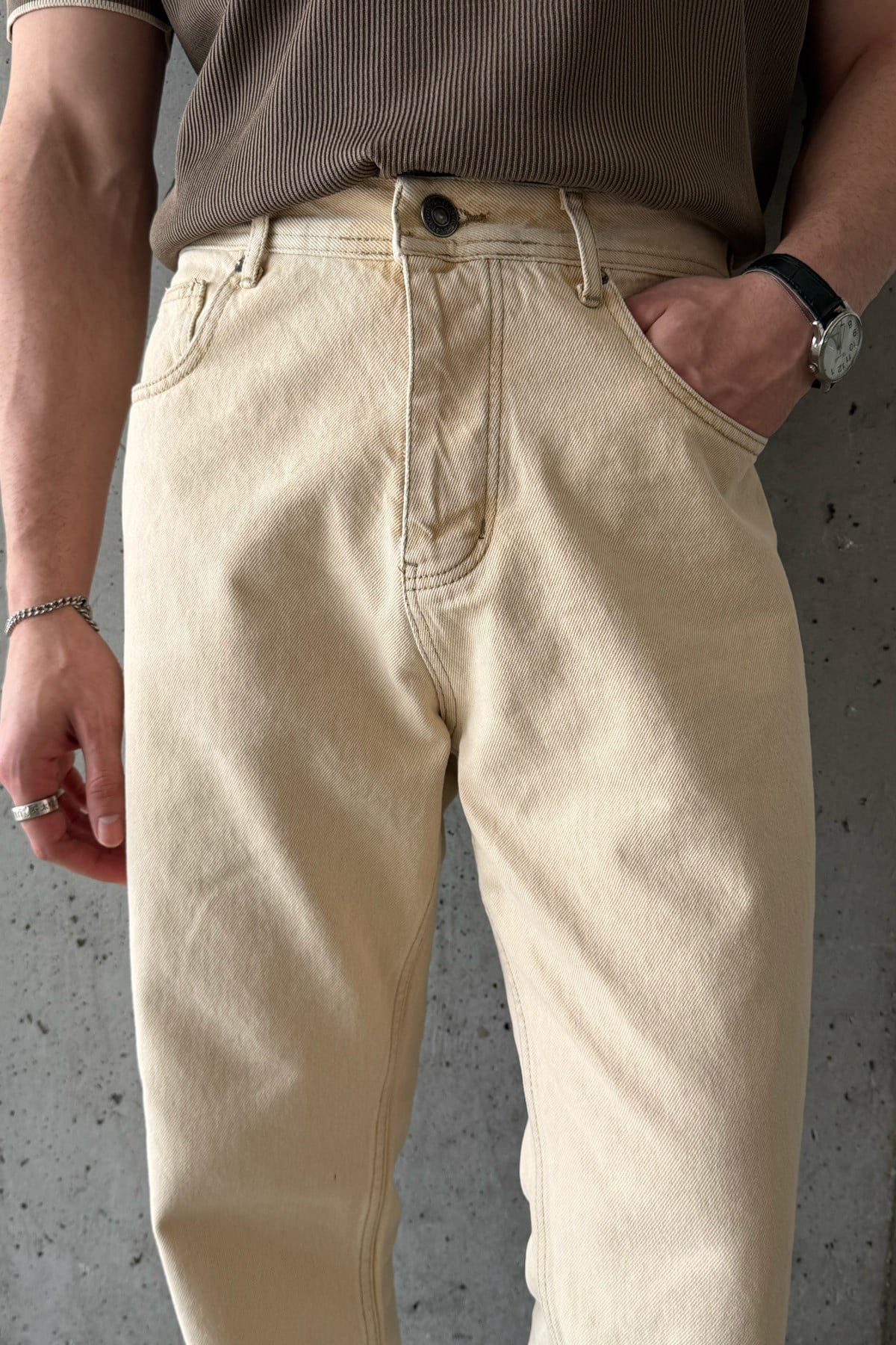 Erkek Regular Jean Pantolon Bej