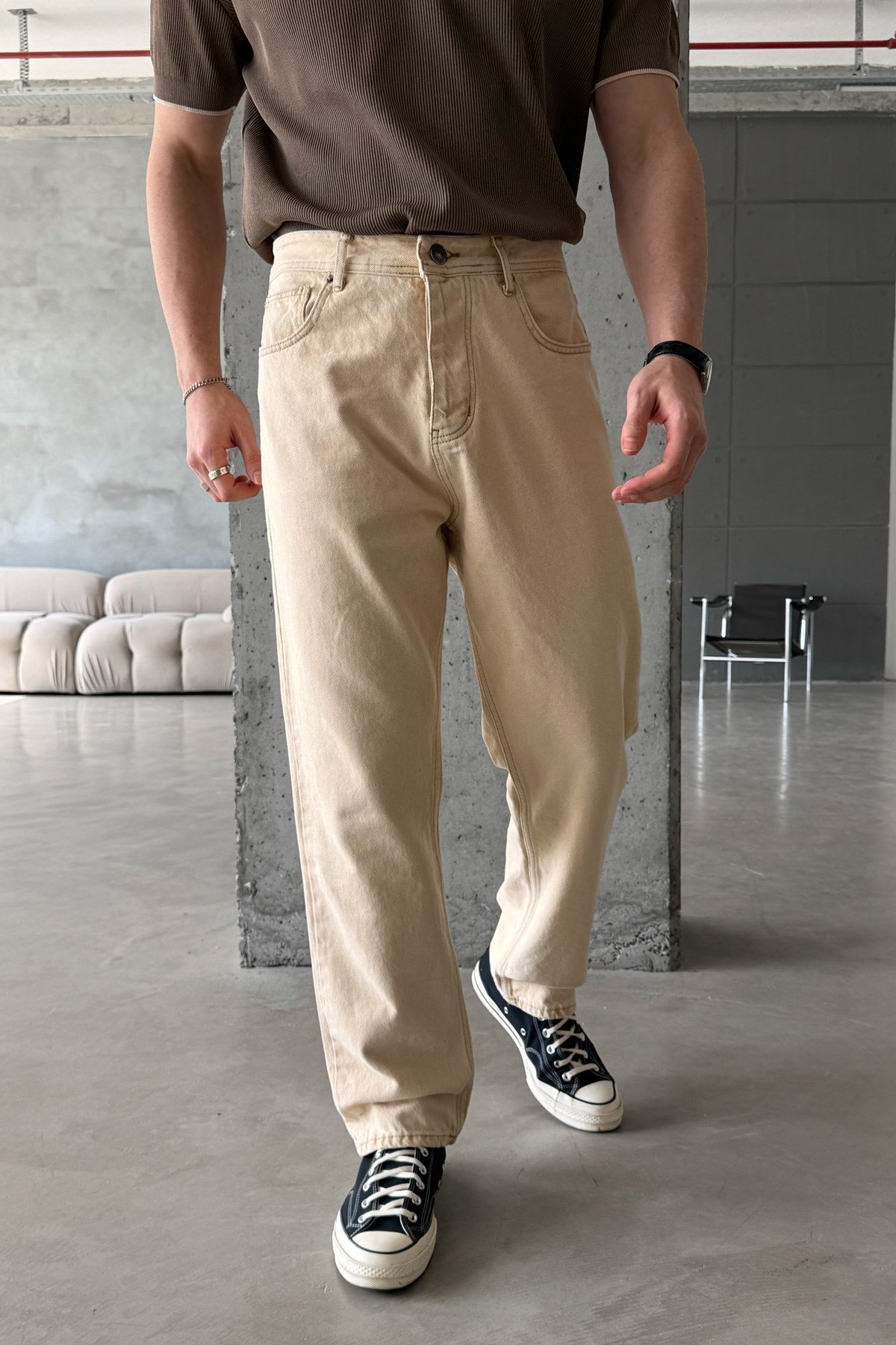Erkek Regular Jean Pantolon Bej