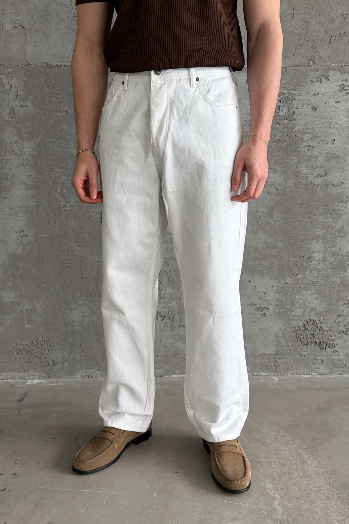Erkek Regular Jean Pantolon Beyaz