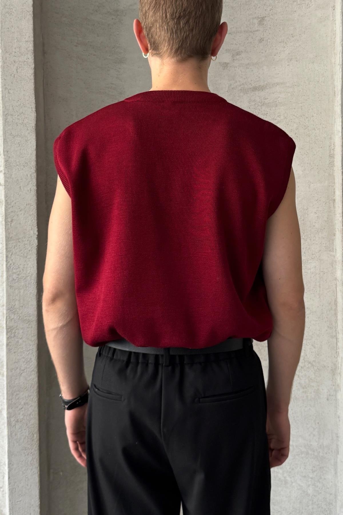 Erkek V Yaka Oversize Süveter Bordo