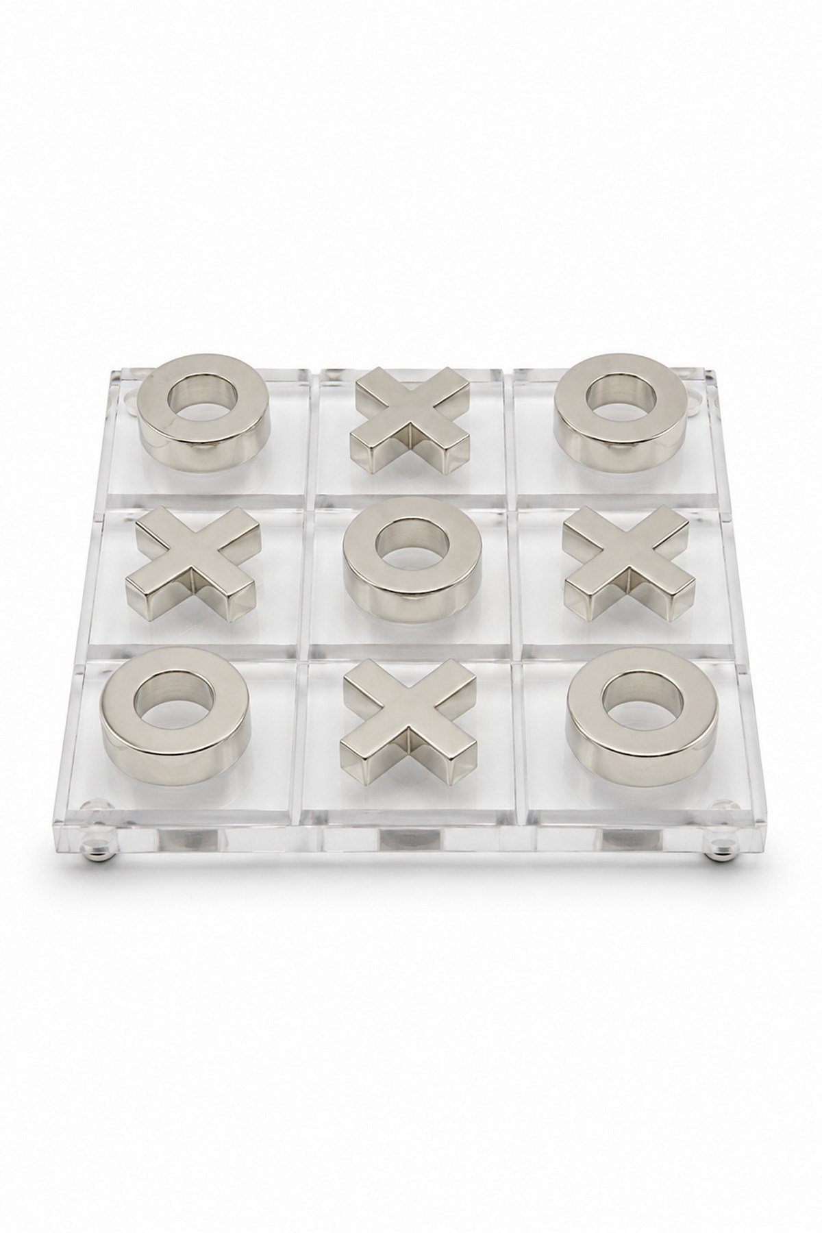 Akrilik Gümüş Detaylı Dekoratif Tic Tac Toe Oyun Seti