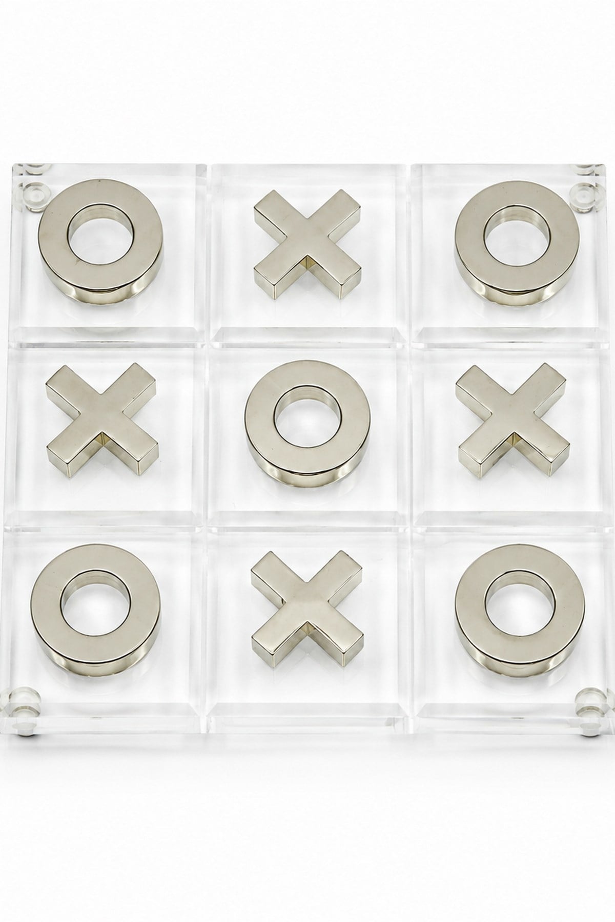 Akrilik Gümüş Detaylı Dekoratif Tic Tac Toe Oyun Seti