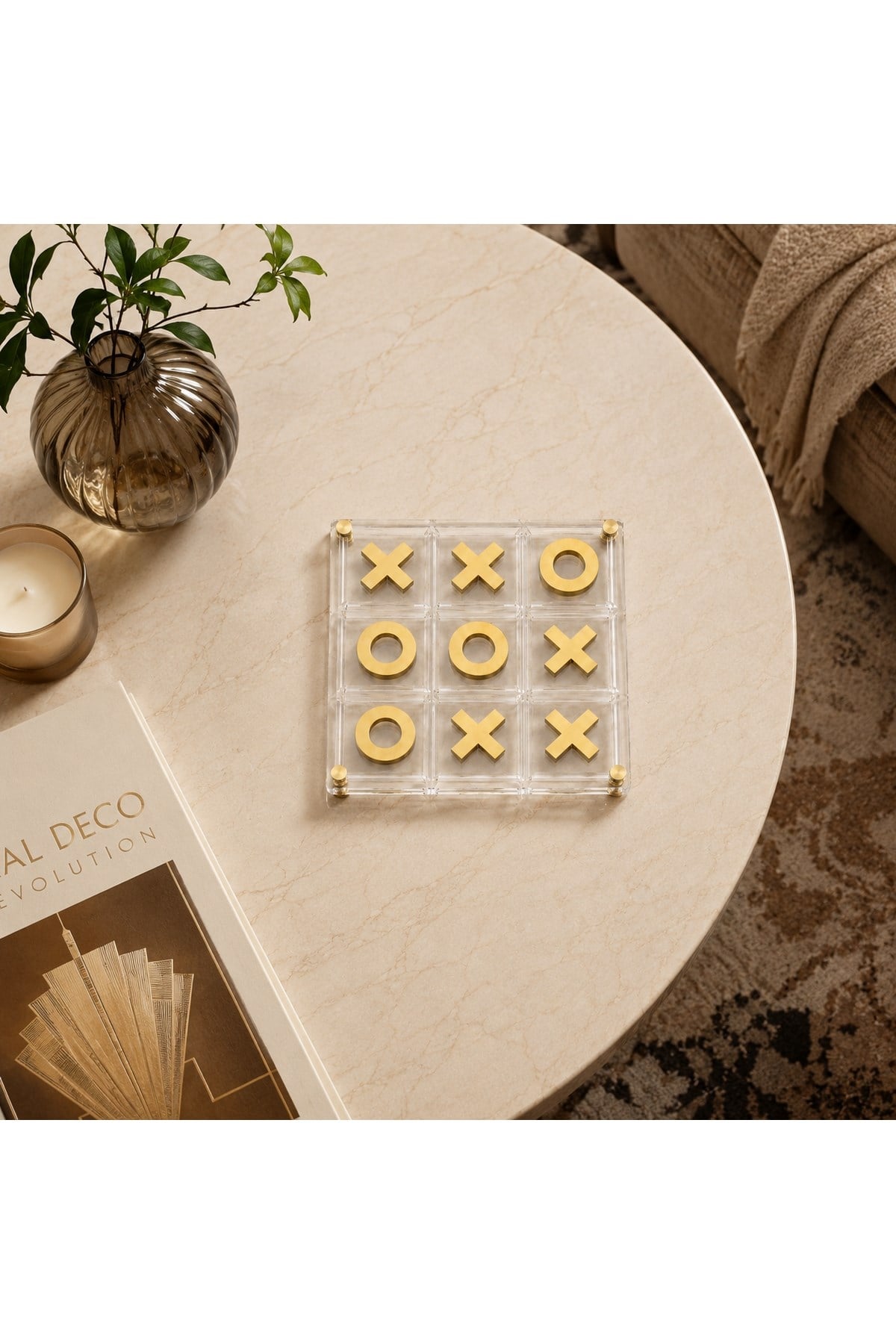 Akrilik Pirinç Detaylı Dekoratif Tic Tac Toe Oyun Seti