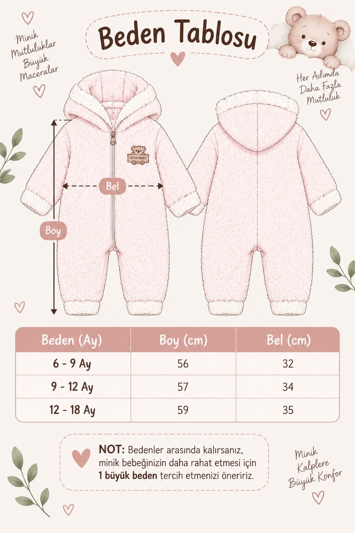 Bebek Kapüşonlu Polar Tulum İçi Welsoft Fermuarlı Tavşan Detaylı Kışlık Unisex 6-9-12-18aylık
