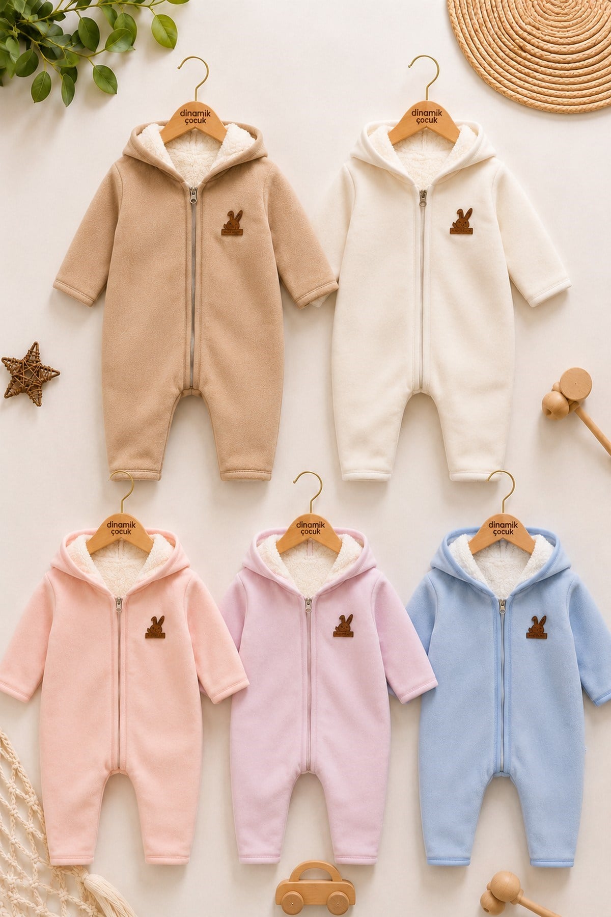 Bebek Kapüşonlu Polar Tulum İçi Welsoft Fermuarlı Tavşan Detaylı Kışlık Unisex 6-9-12-18aylık