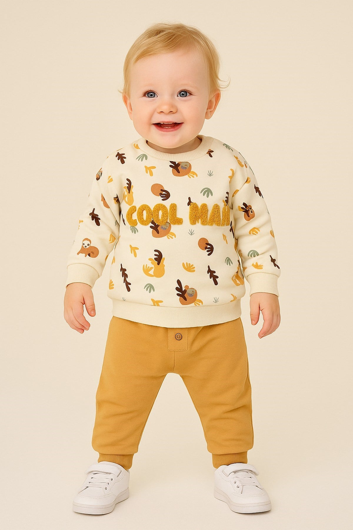 Erkek Bebek 2'li Mevsimlik Eşofman Takımı COOL MAN SÜZENE NAKIŞLI SOYUT BASKILI 6-9-12-18-24ay