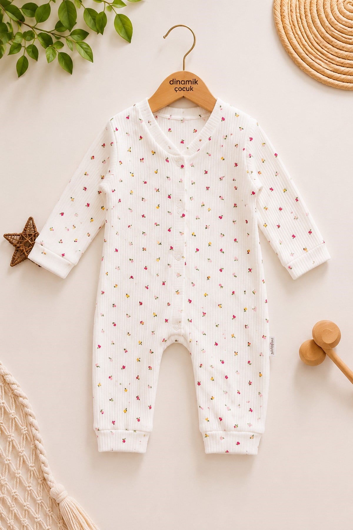 Erkek Bebek Armut Baskılı Fitilli Kumaş Çıtçıtlı Yenidoğan Bebek Tulumu %100 Pamuk Esnek 1-3-6aylık