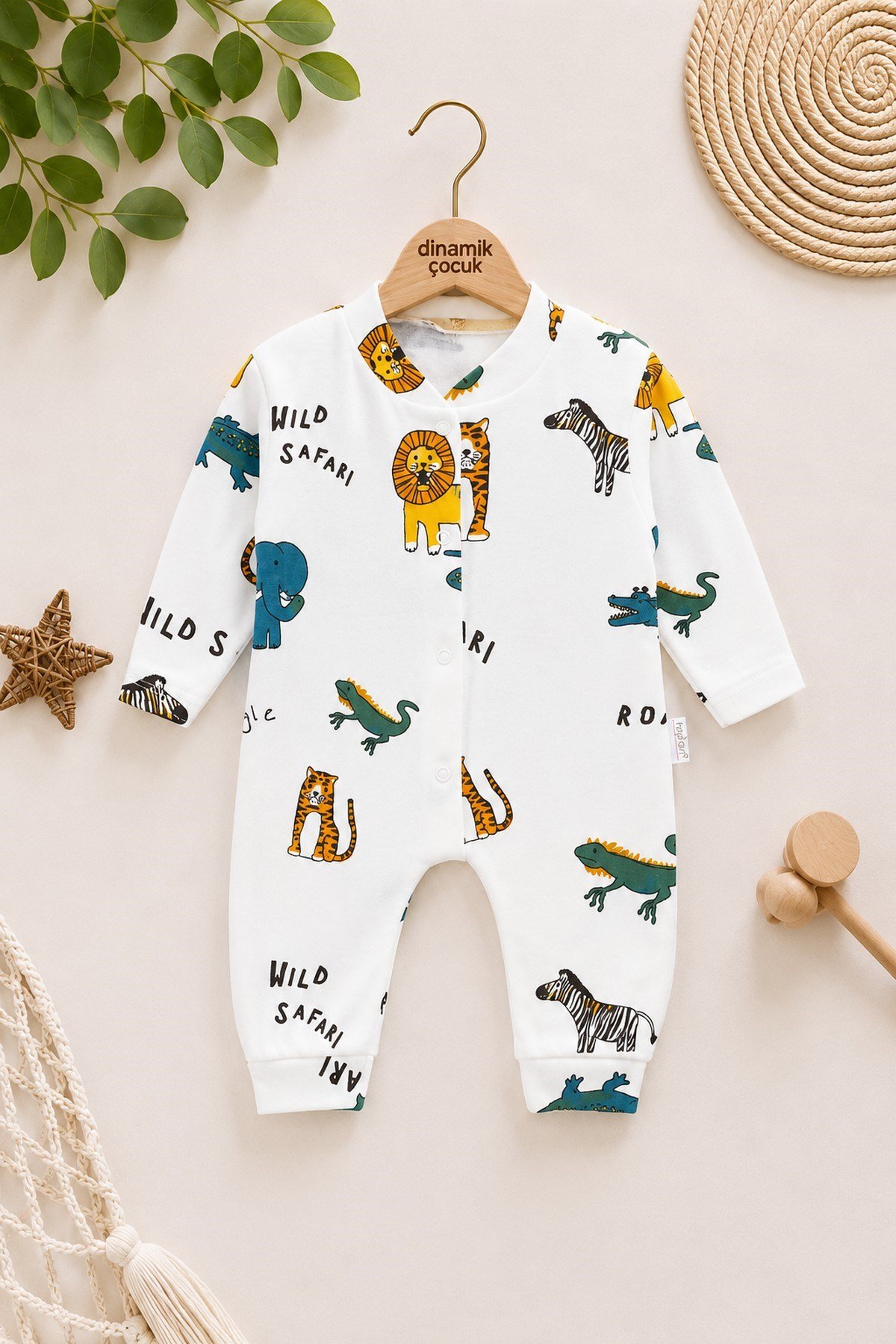 Erkek Bebek Armut Baskılı Fitilli Kumaş Çıtçıtlı Yenidoğan Bebek Tulumu %100 Pamuk Esnek 1-3-6aylık