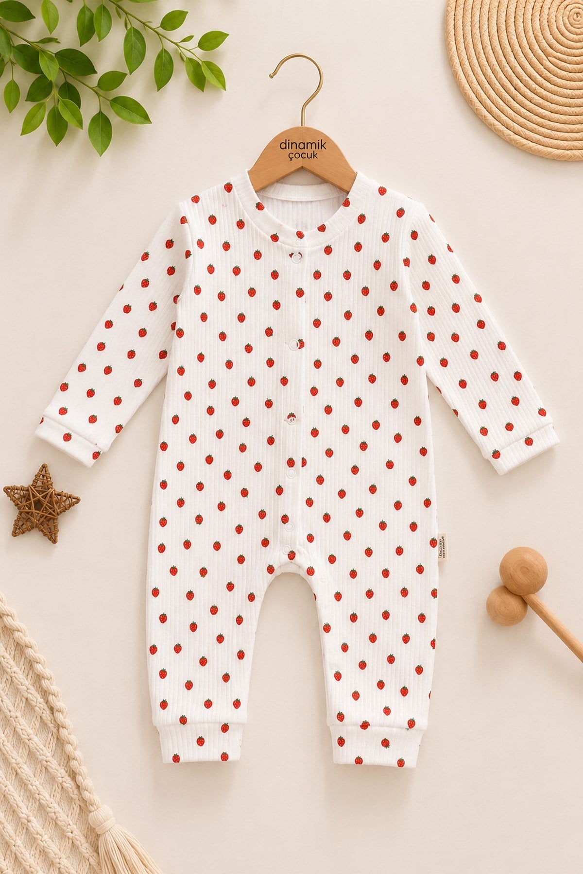 Erkek Bebek Armut Baskılı Fitilli Kumaş Çıtçıtlı Yenidoğan Bebek Tulumu %100 Pamuk Esnek 1-3-6aylık