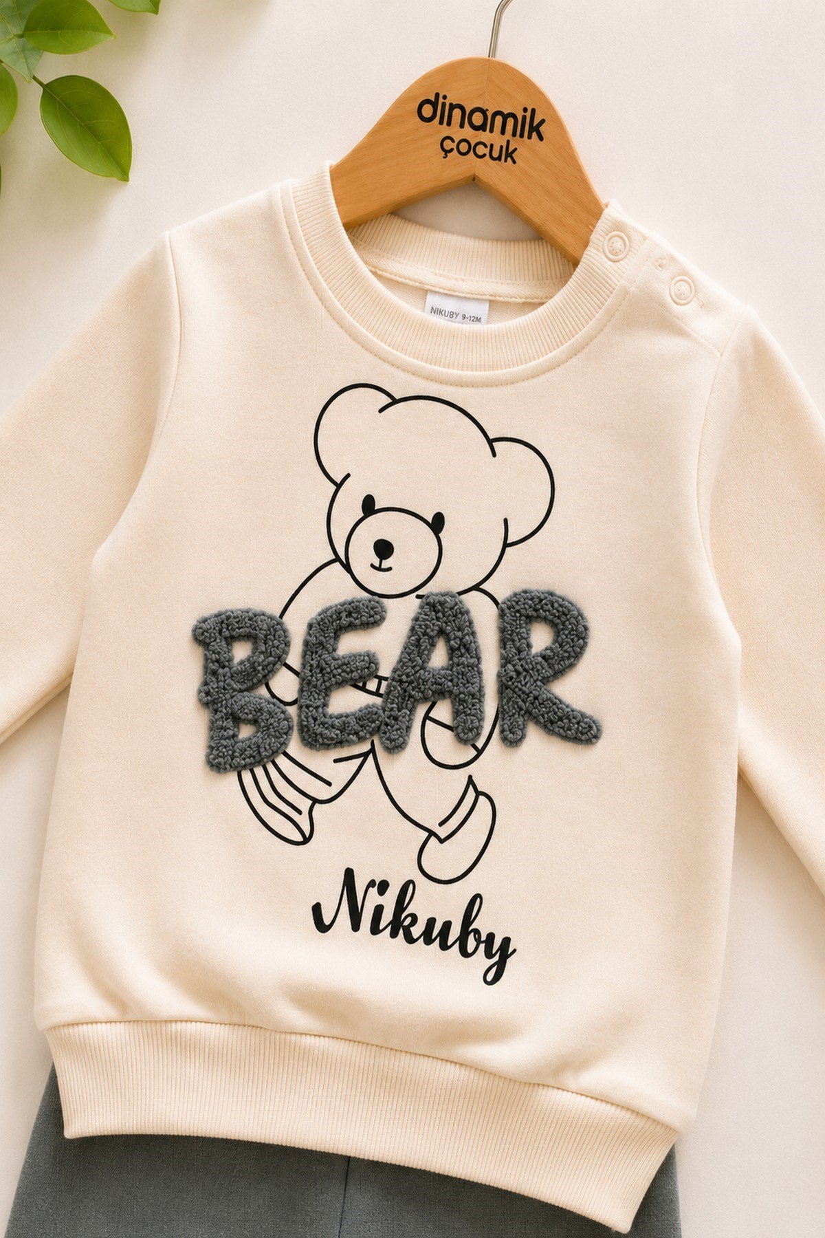 Erkek Bebek Bear Nakışlı 2'li Takım Mevsimlik Uzun Kollu Sweatshirt Eşofman Altı Takımı 3-12 Aylık