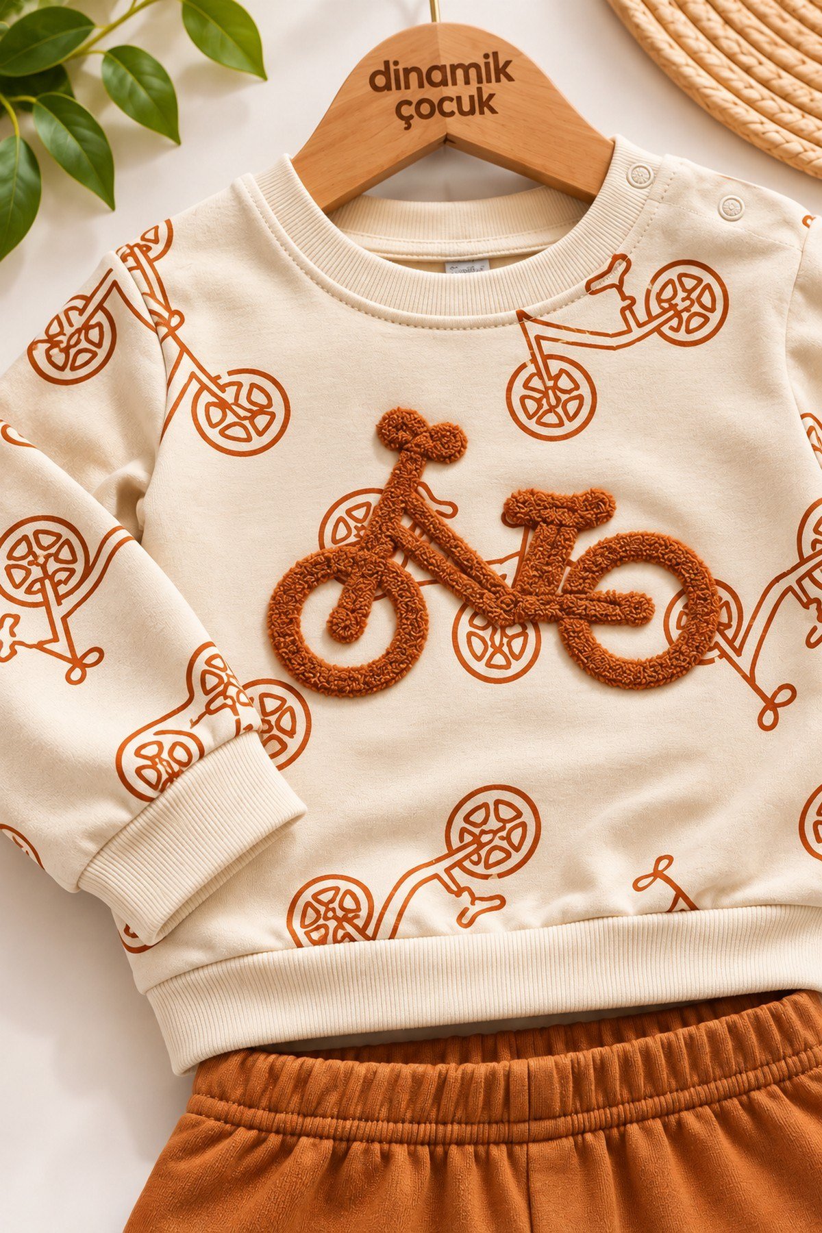 Erkek Bebek Bisiklet Desenli Nakışlı Sweatshirt ve Eşofman Altı 2'li Takım 3-6-9-12ay