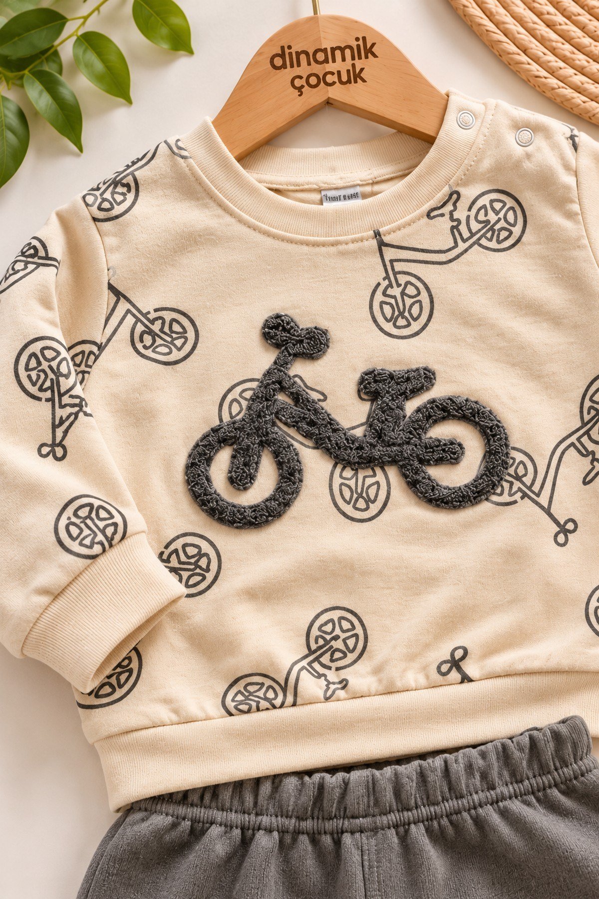 Erkek Bebek Bisiklet Desenli Nakışlı Sweatshirt ve Eşofman Altı 2'li Takım 3-6-9-12ay