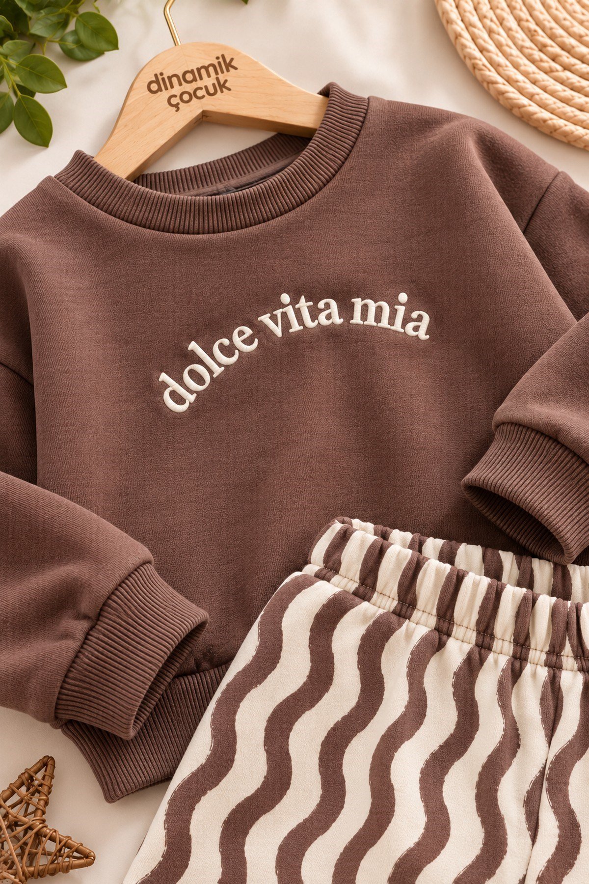 Erkek Bebek Dolce Vita Nakışlı Sweatshirt Dalga Desenli 2'li Alt Üst Takım 9-24 Aylık