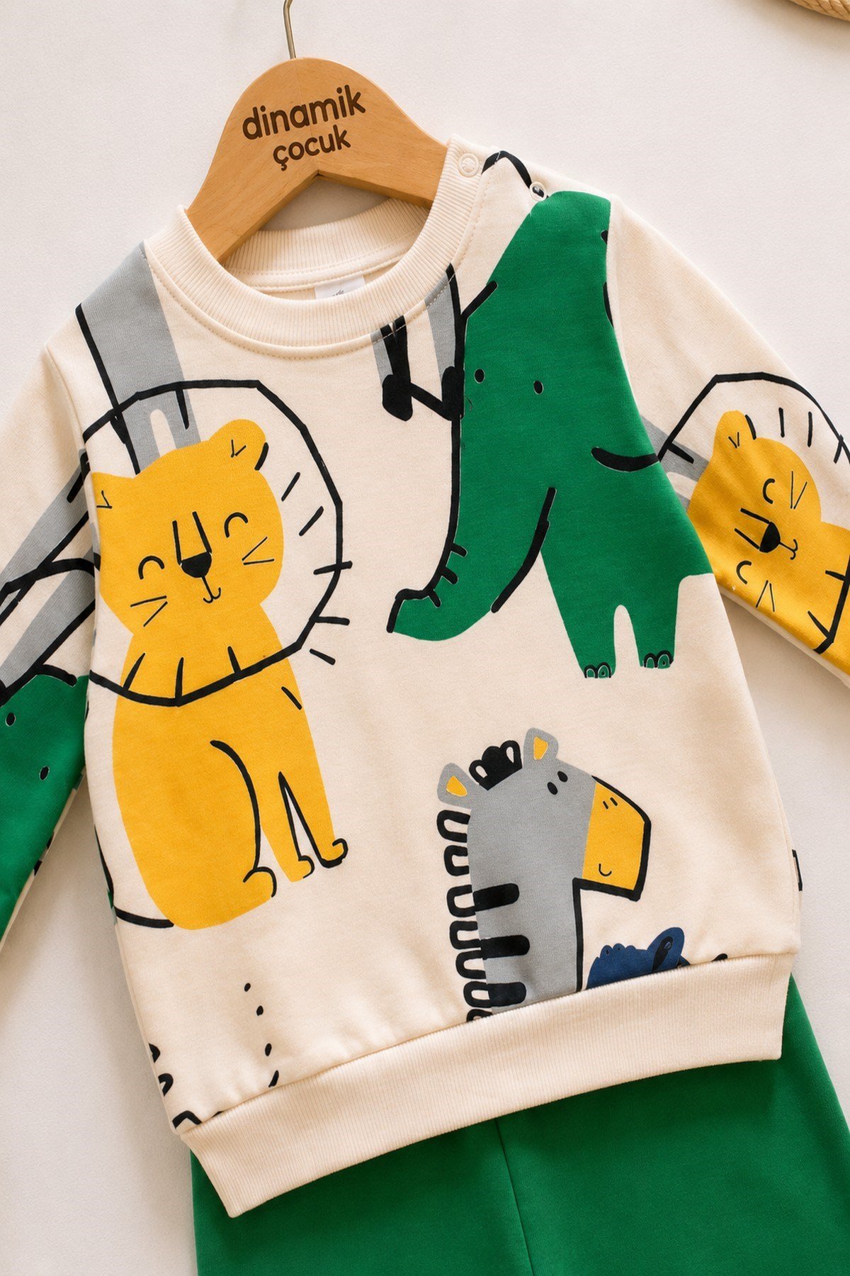 Erkek Bebek İnce Mevsimlik 2'li Takım Safari Aslan Desenli Uzun Kollu Sweatshirt Eşofman Altı Takımı 3-12 Aylık
