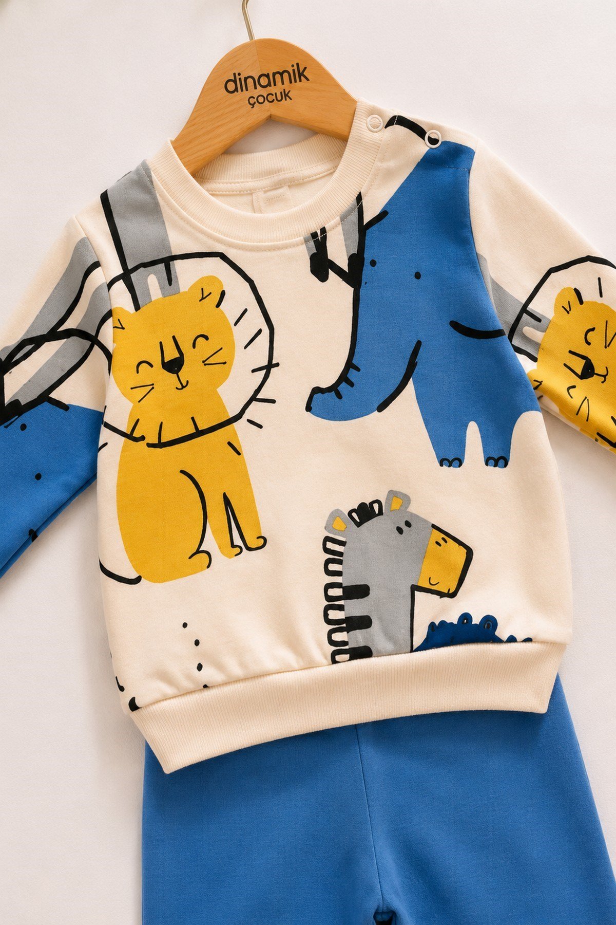 Erkek Bebek İnce Mevsimlik 2'li Takım Safari Aslan Desenli Uzun Kollu Sweatshirt Eşofman Altı Takımı 3-12 Aylık