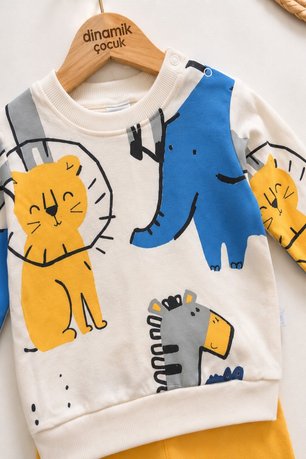 Erkek Bebek Mevsimlik 2'li Takım Aslan Desenli Uzun Kollu Sweatshirt Eşofman Altı Takımı 3-12 Aylık