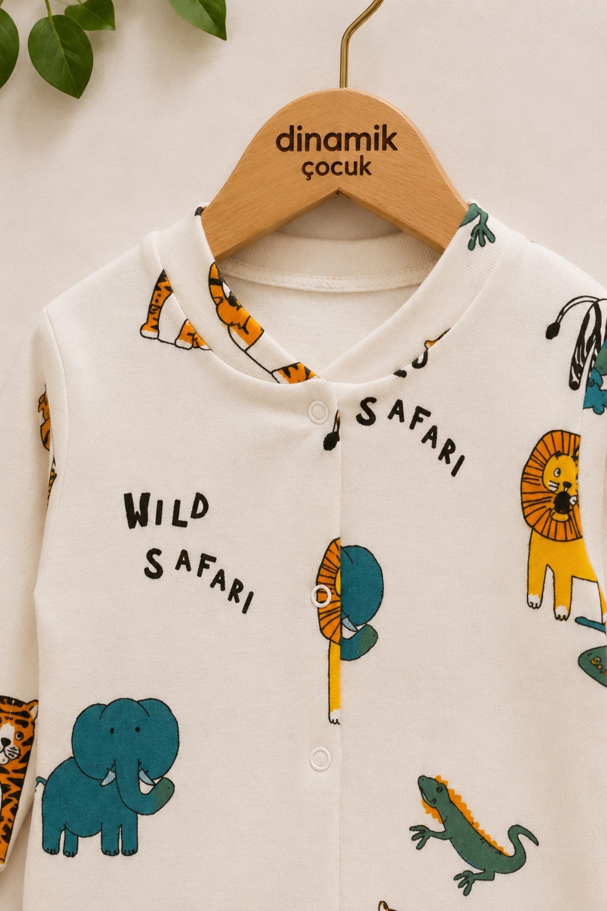 Erkek Bebek Safari Baskılı Çıtçıtlı Yenidoğan Bebek Tulumu %100 Pamuk Esnek 1-3-6 Aylık
