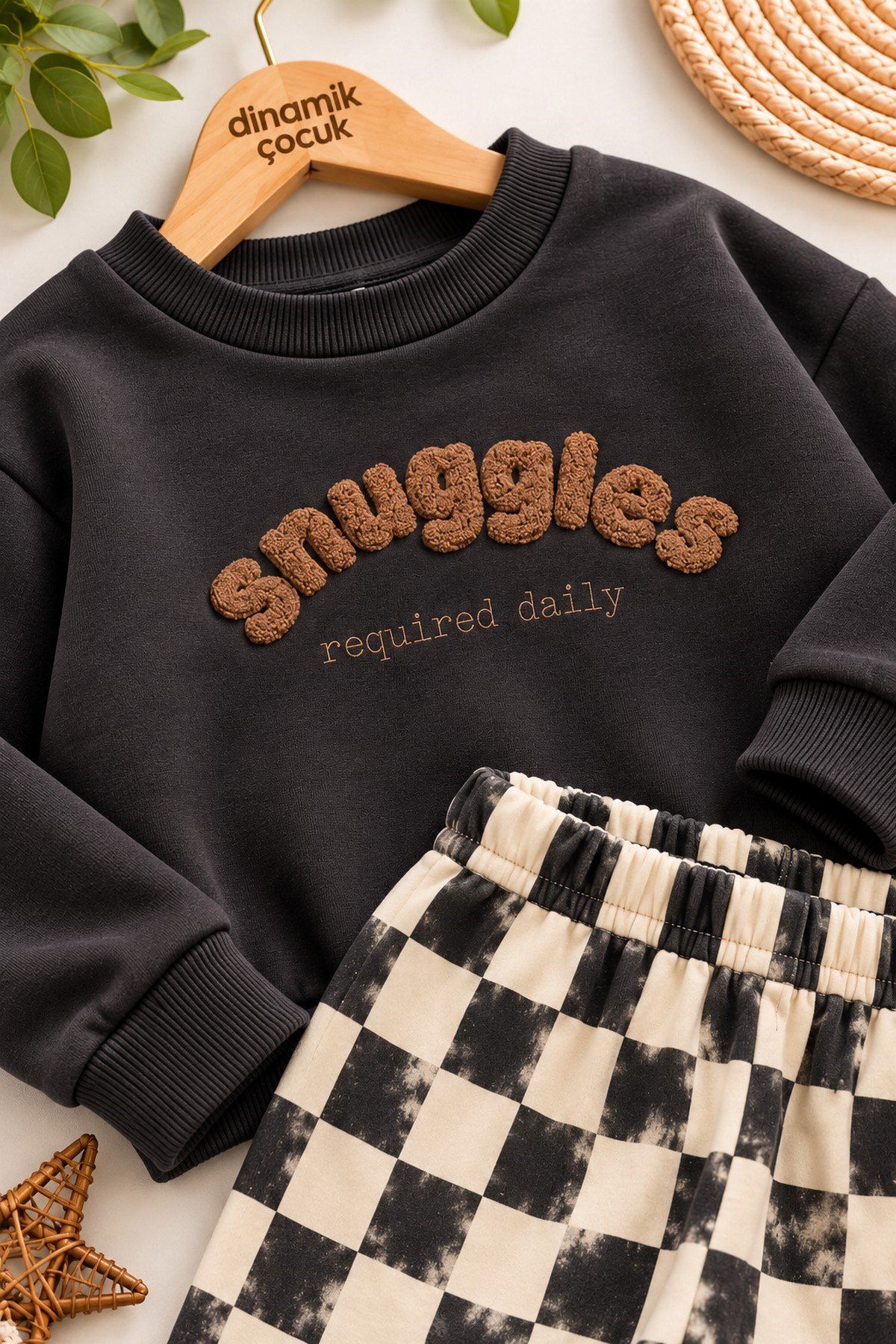 Erkek Bebek Snuggles Nakışlı Sweatshirt Damalı Pantolon 2'li Alt Üst Takım 9-24 Aylık 