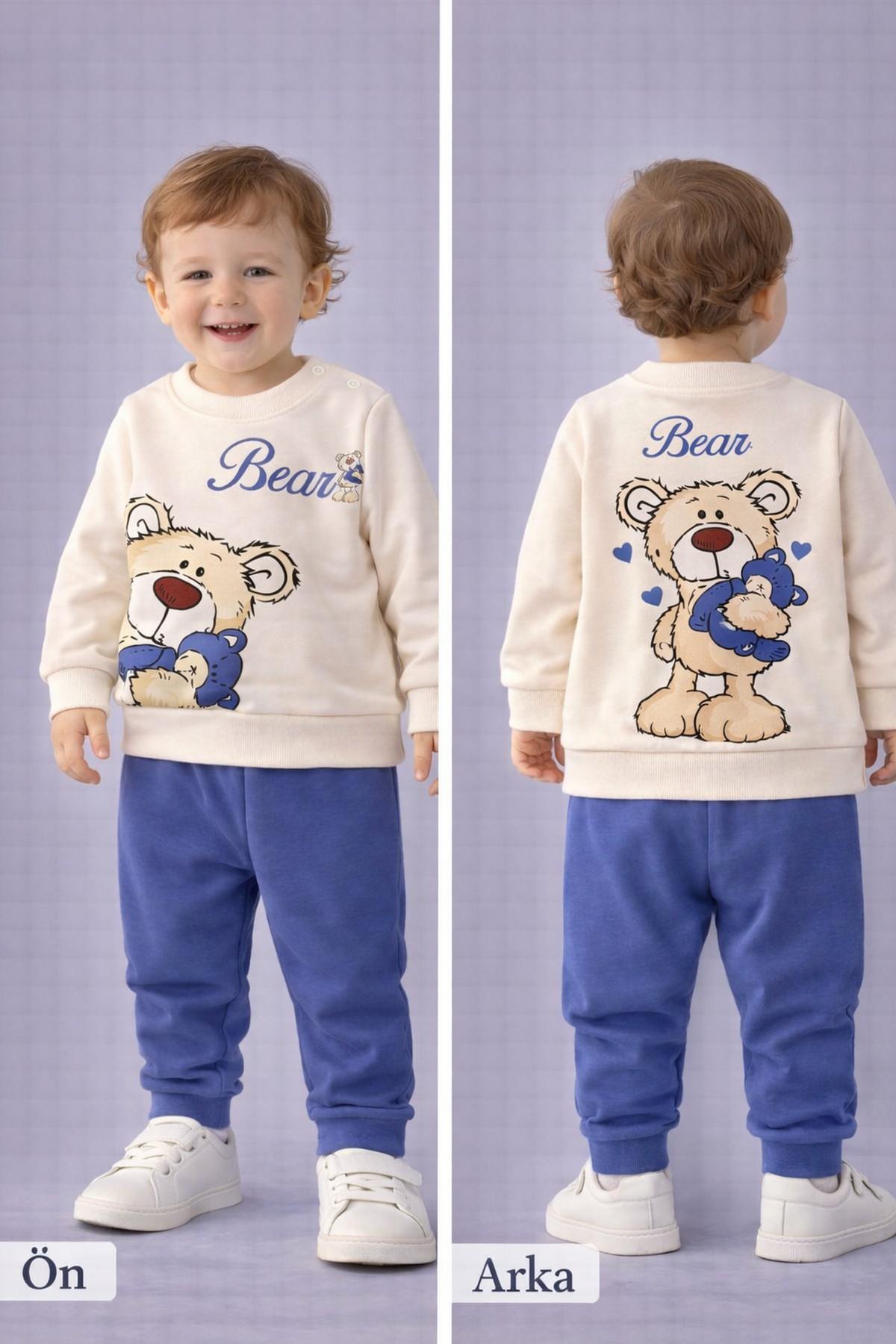 Erkek Bebek Teddy Bear Oyuncak Ayı Baskılı 2'li Eşofman Takımı – Mevsimlik 2iplik Alt Üst Takım 3-6-9-12aylık