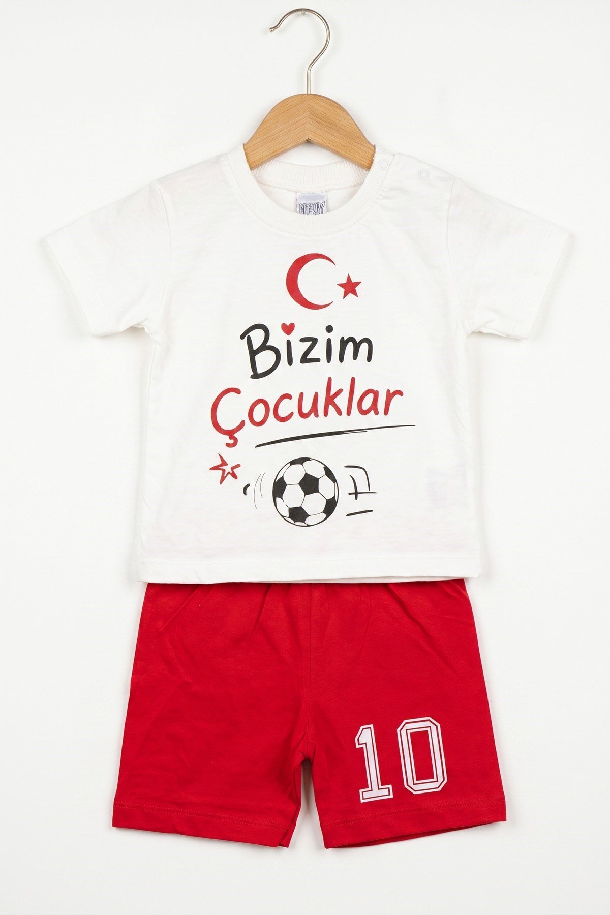 Erkek Bebek Unısex Bizim Çocuklar Ay Yıldız Kupa Ayıcık Baskılı Şortlu Yazlık 2'li Takım 3-12aylık Türkiye Ay Yıldız